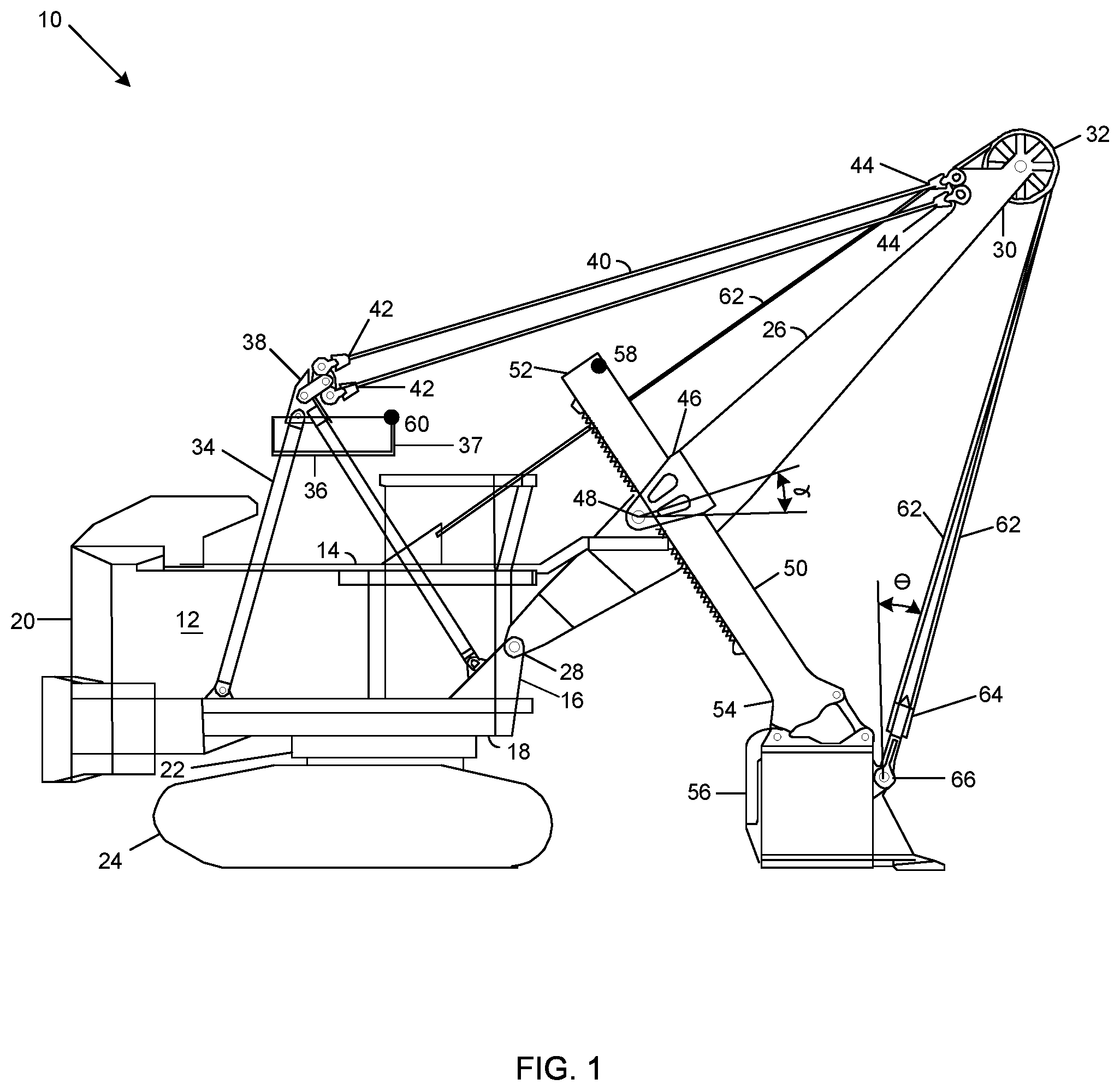 Patent US11781286 Figure 1 – Method and system for calculating the mass of material in an excavating machine bucket