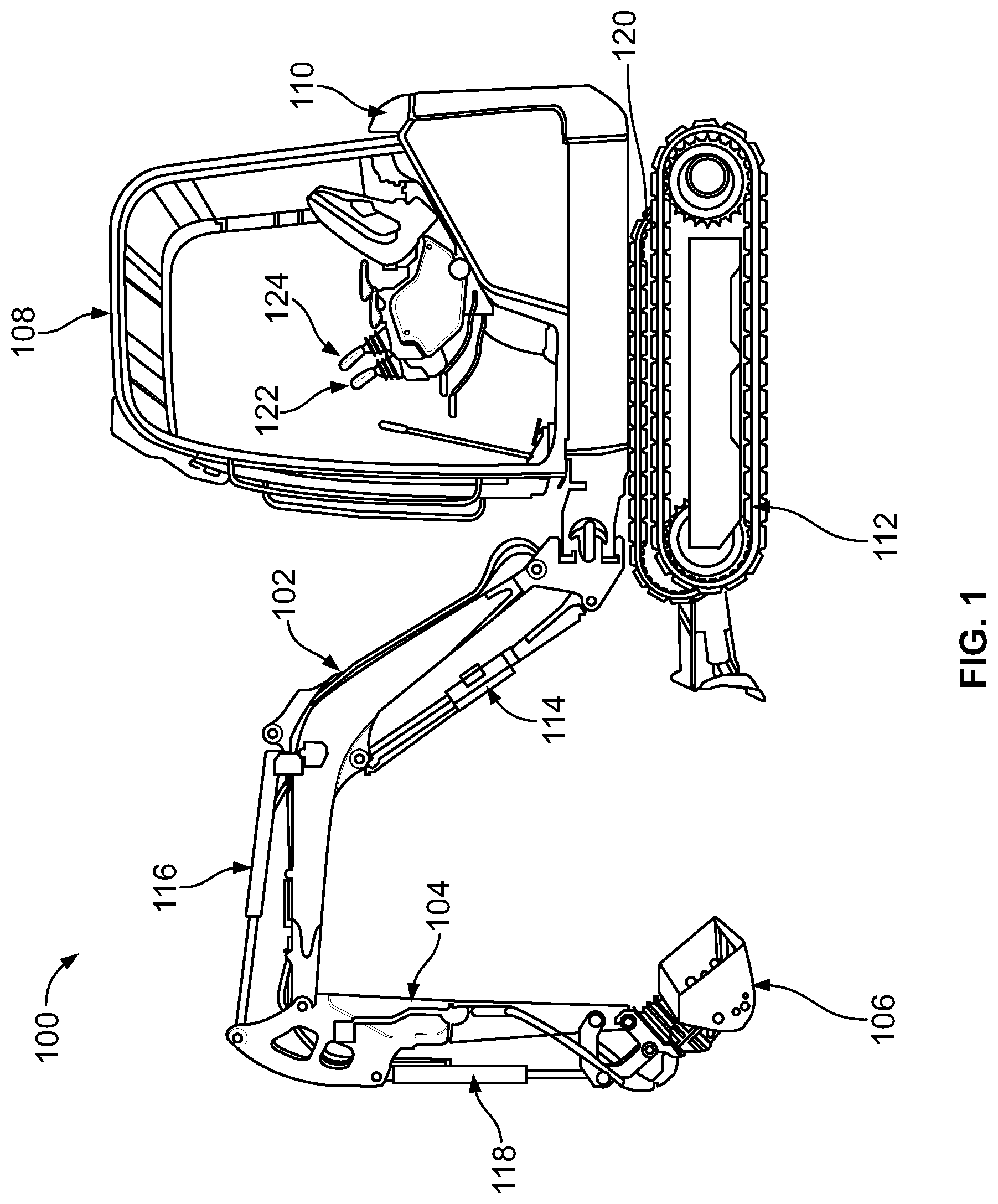 Patent US11781289 Figure 1 – Electro-hydraulic drive system for a machine