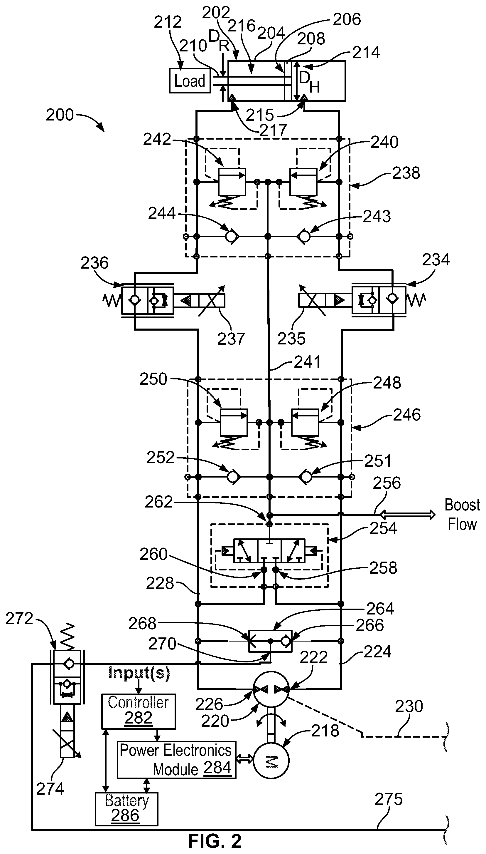 Patent US11781289 Figure 2 – Electro-hydraulic drive system for a machine