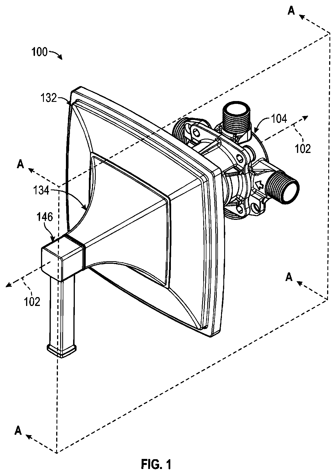 Patent US11781296 Figure 1 – Shower trim assembly