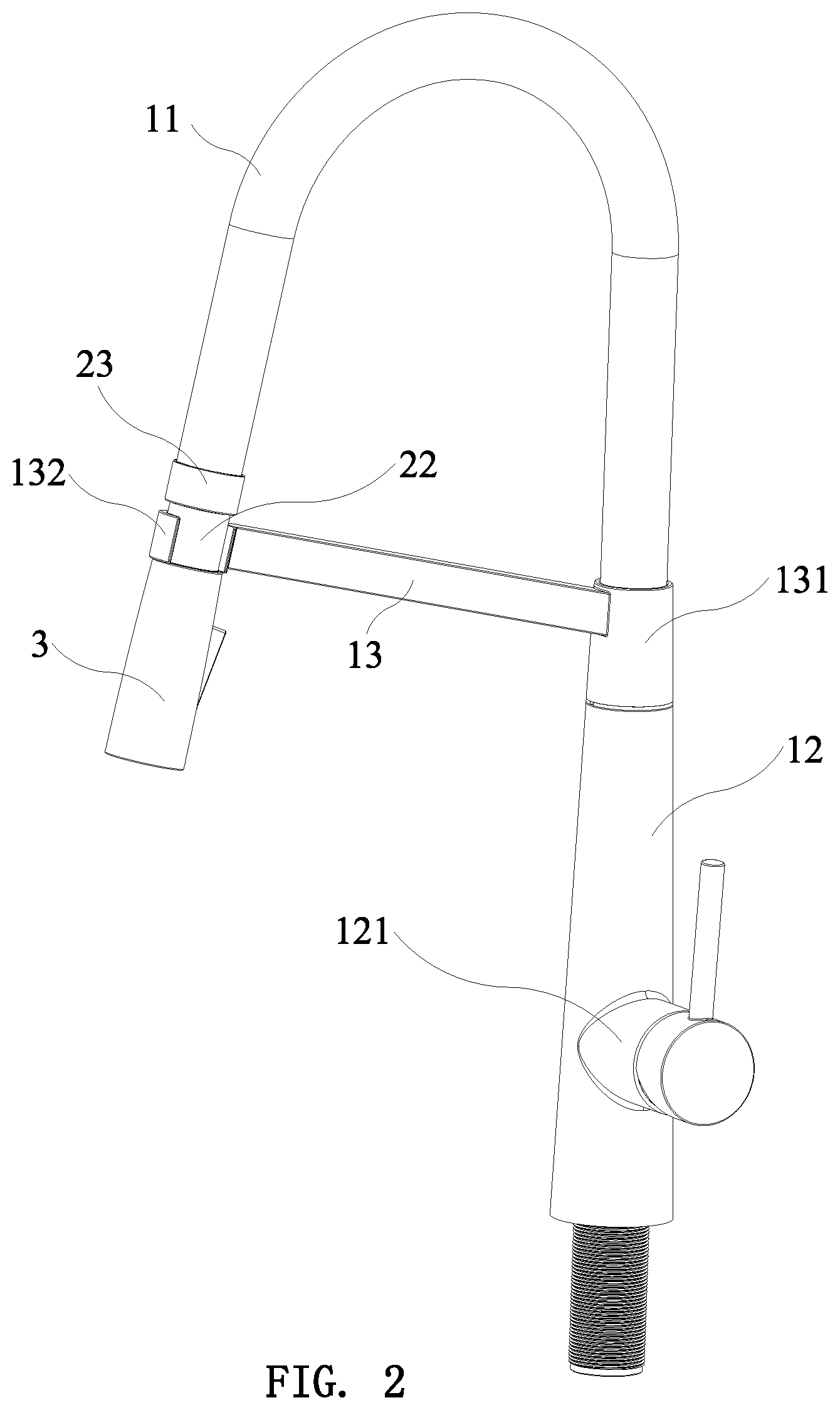 Patent US11781300 Figure 2 – Electronic pull-out faucet