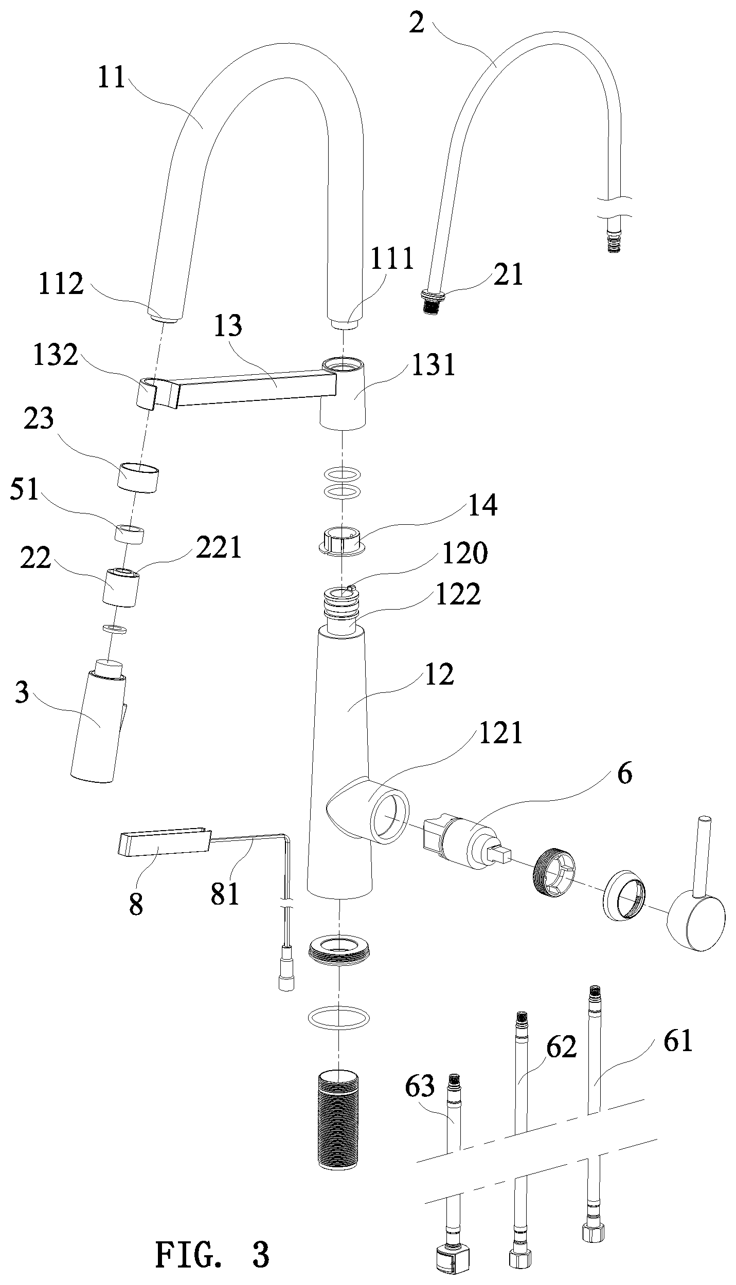 Patent US11781300 Figure 3 – Electronic pull-out faucet