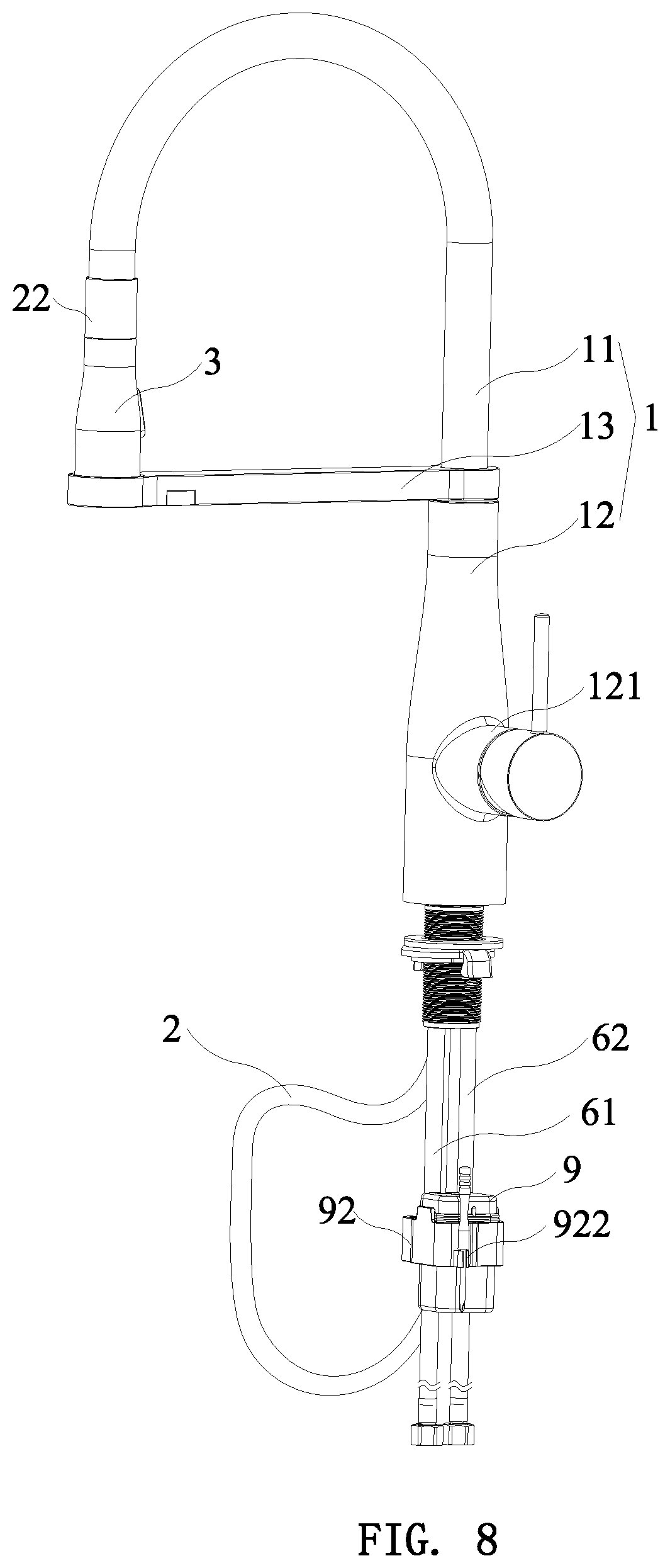 Patent US11781300 Figure 8 – Electronic pull-out faucet