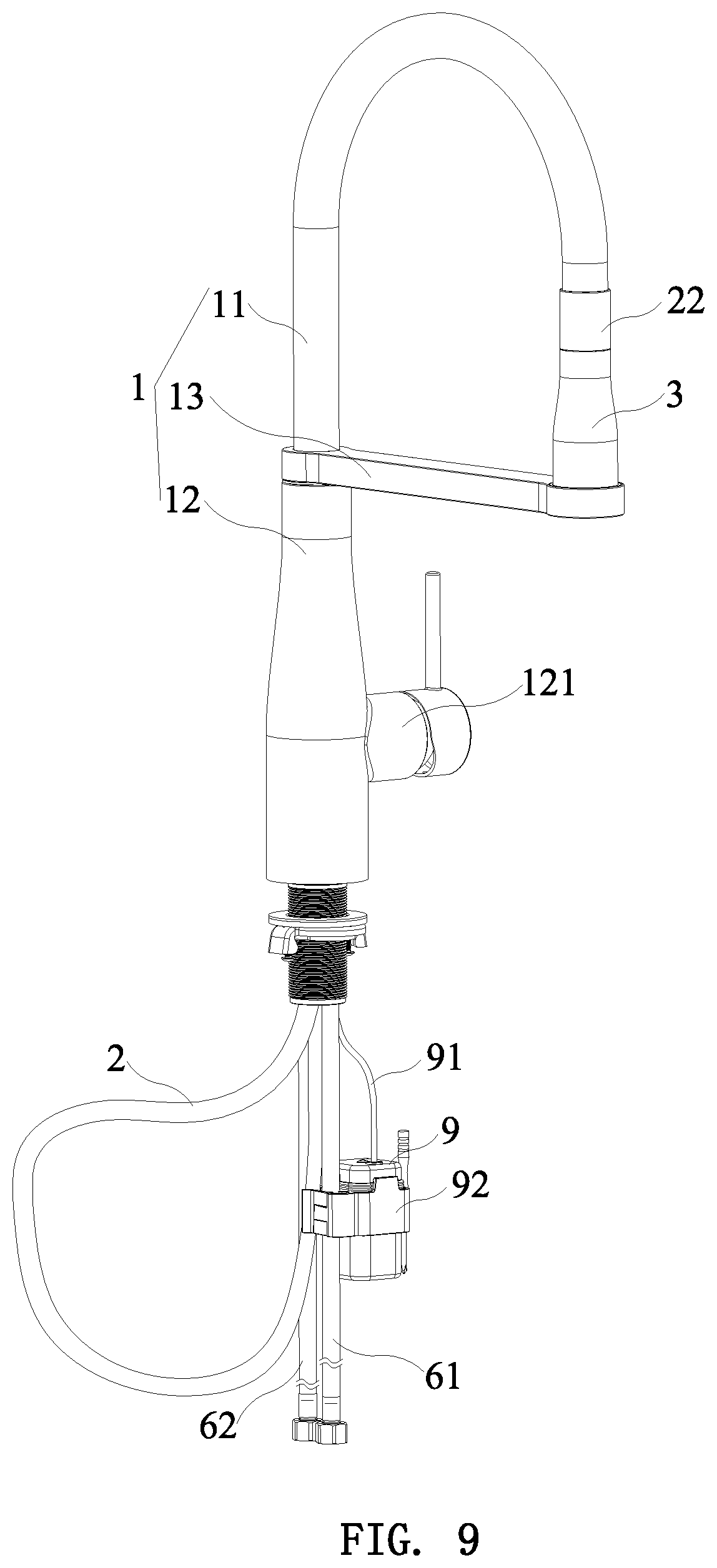 Patent US11781300 Figure 9 – Electronic pull-out faucet