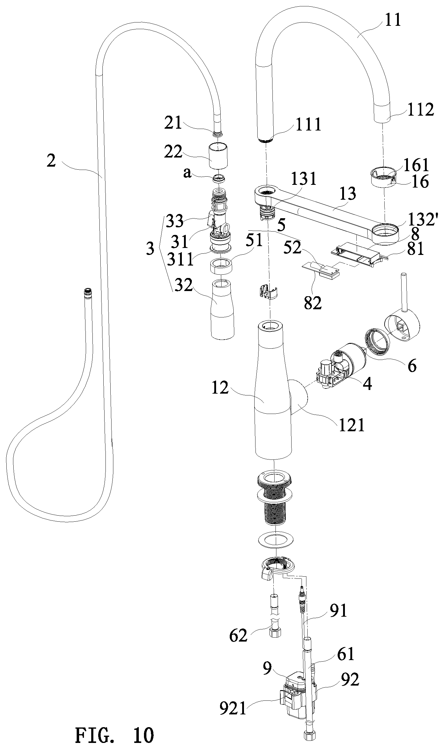 Patent US11781300 Figure 10 – Electronic pull-out faucet