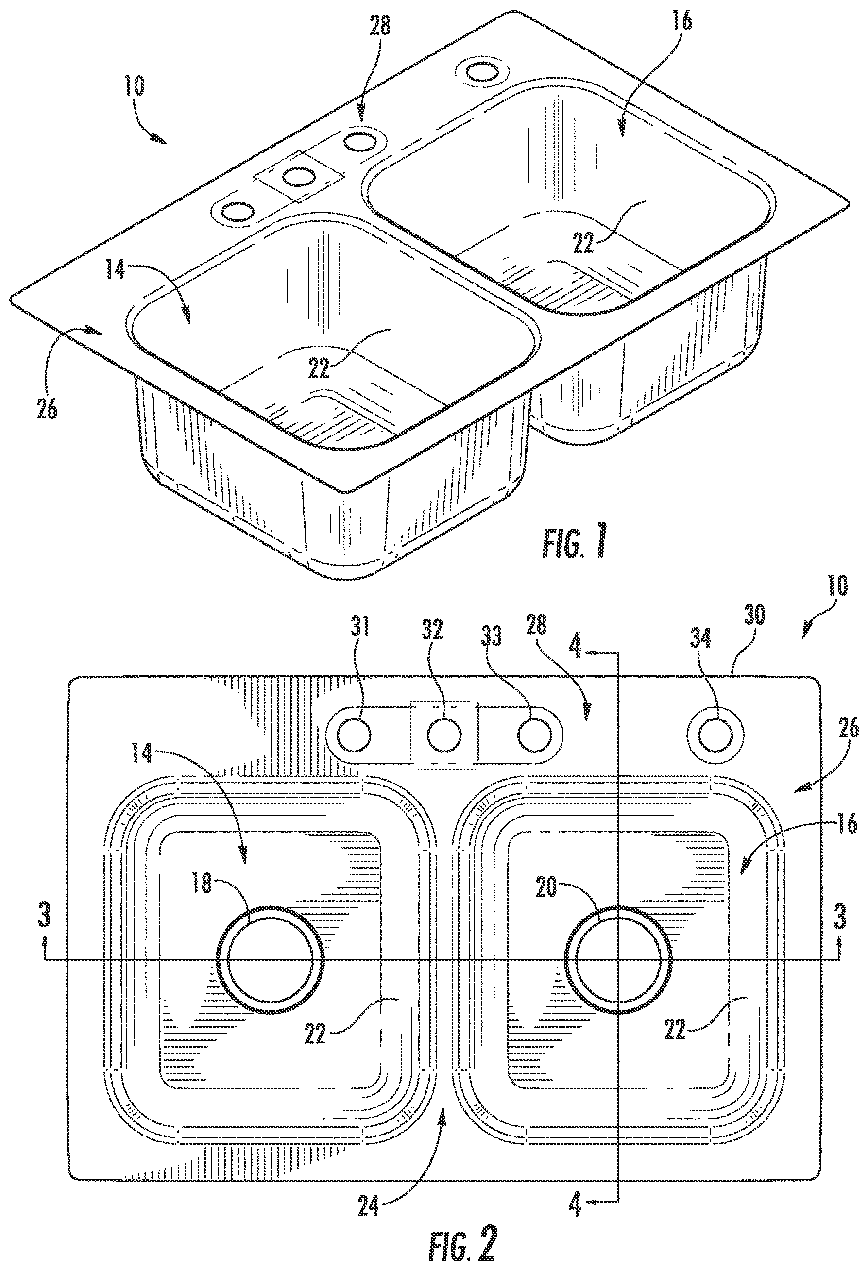 Patent US11781301 Figure 1 – Method of making drawn sink having low-profile rim