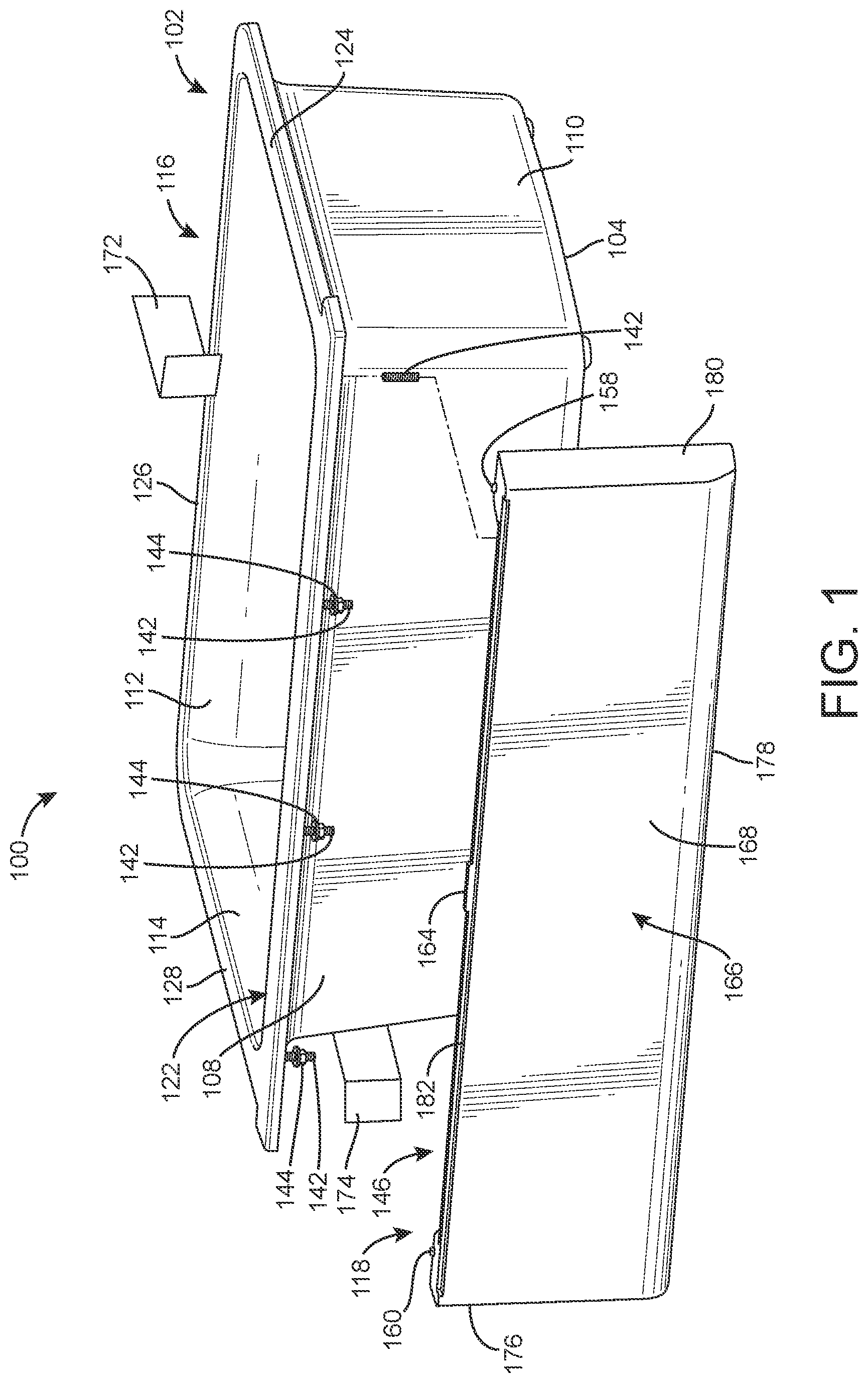 Patent US11781302 Figure 1 – Sink having removable apron and accessory systems