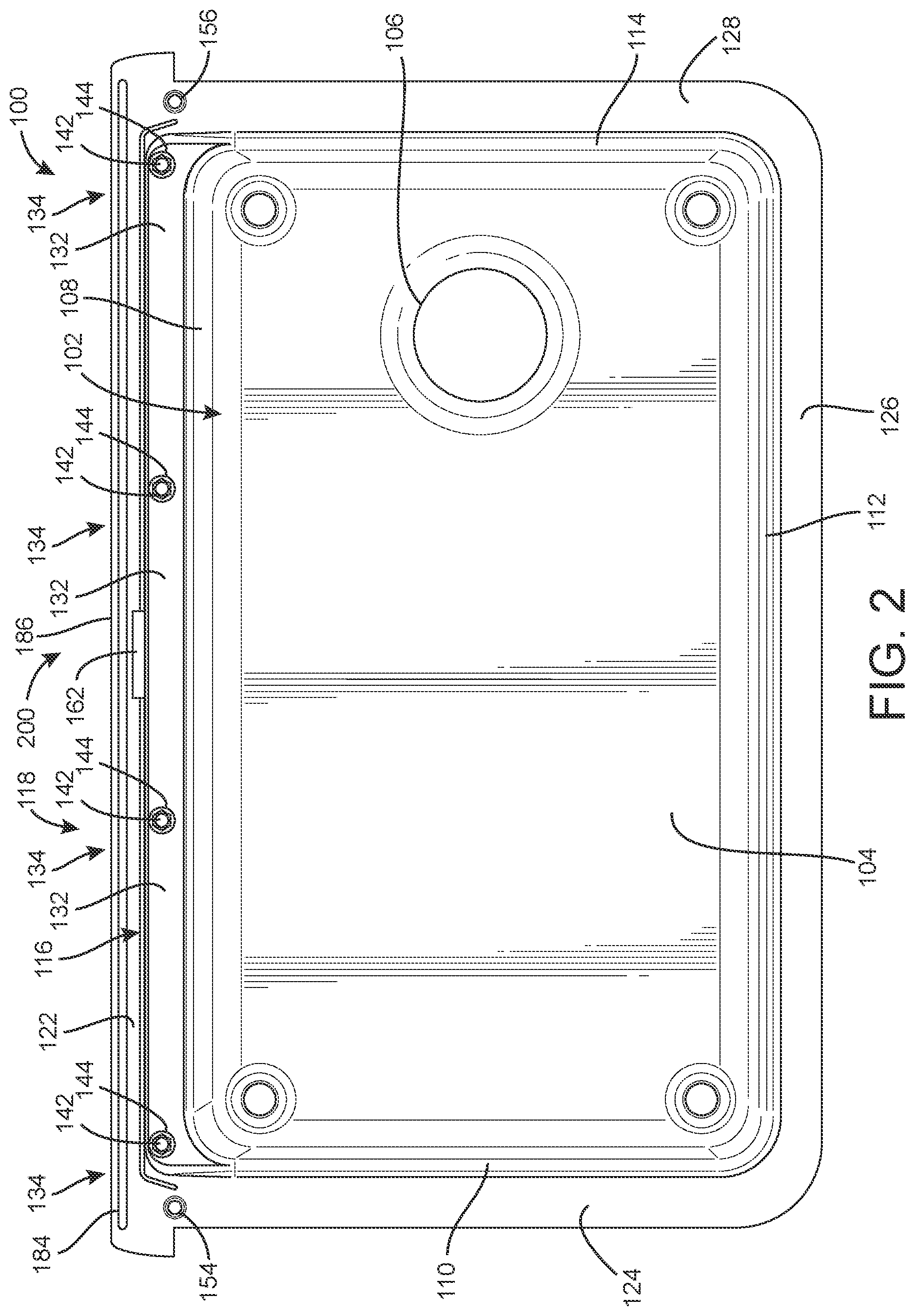 Patent US11781302 Figure 2 – Sink having removable apron and accessory systems