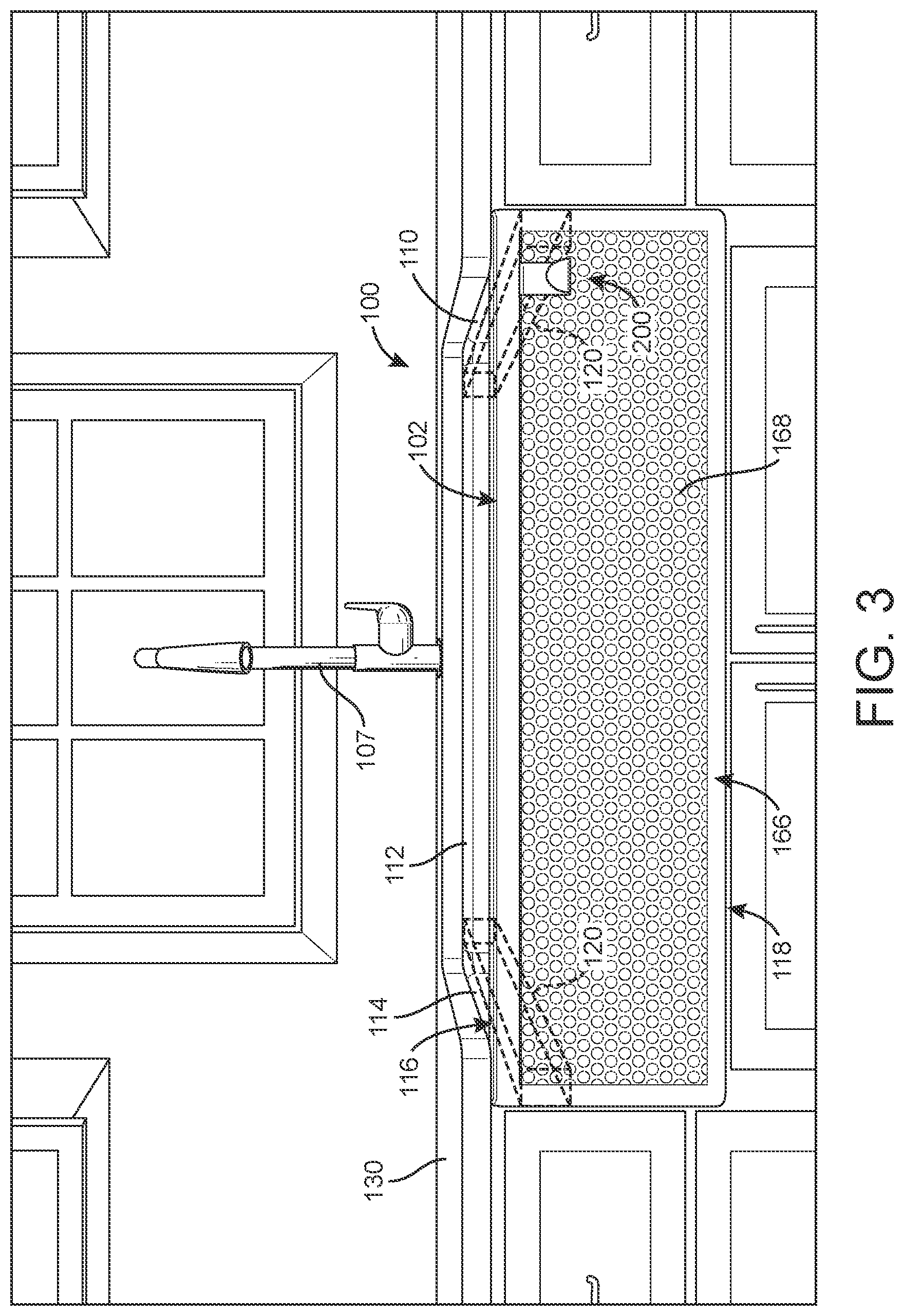 Patent US11781302 Figure 3 – Sink having removable apron and accessory systems