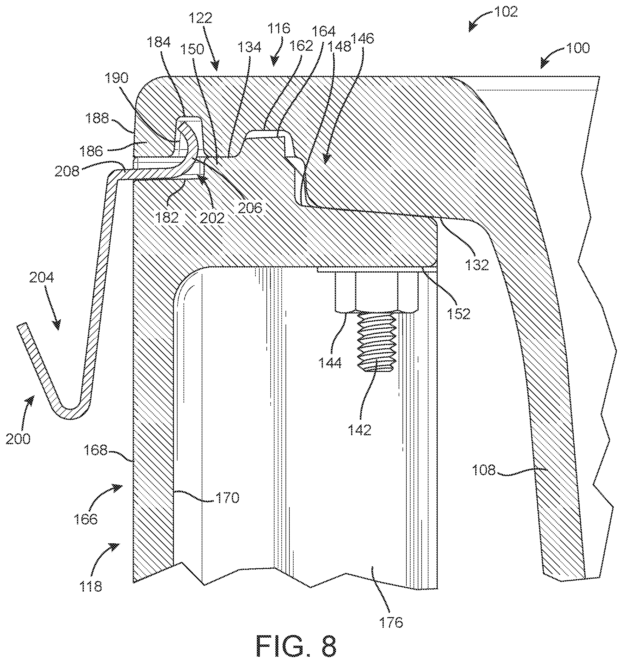 Patent US11781302 Figure 8 – Sink having removable apron and accessory systems