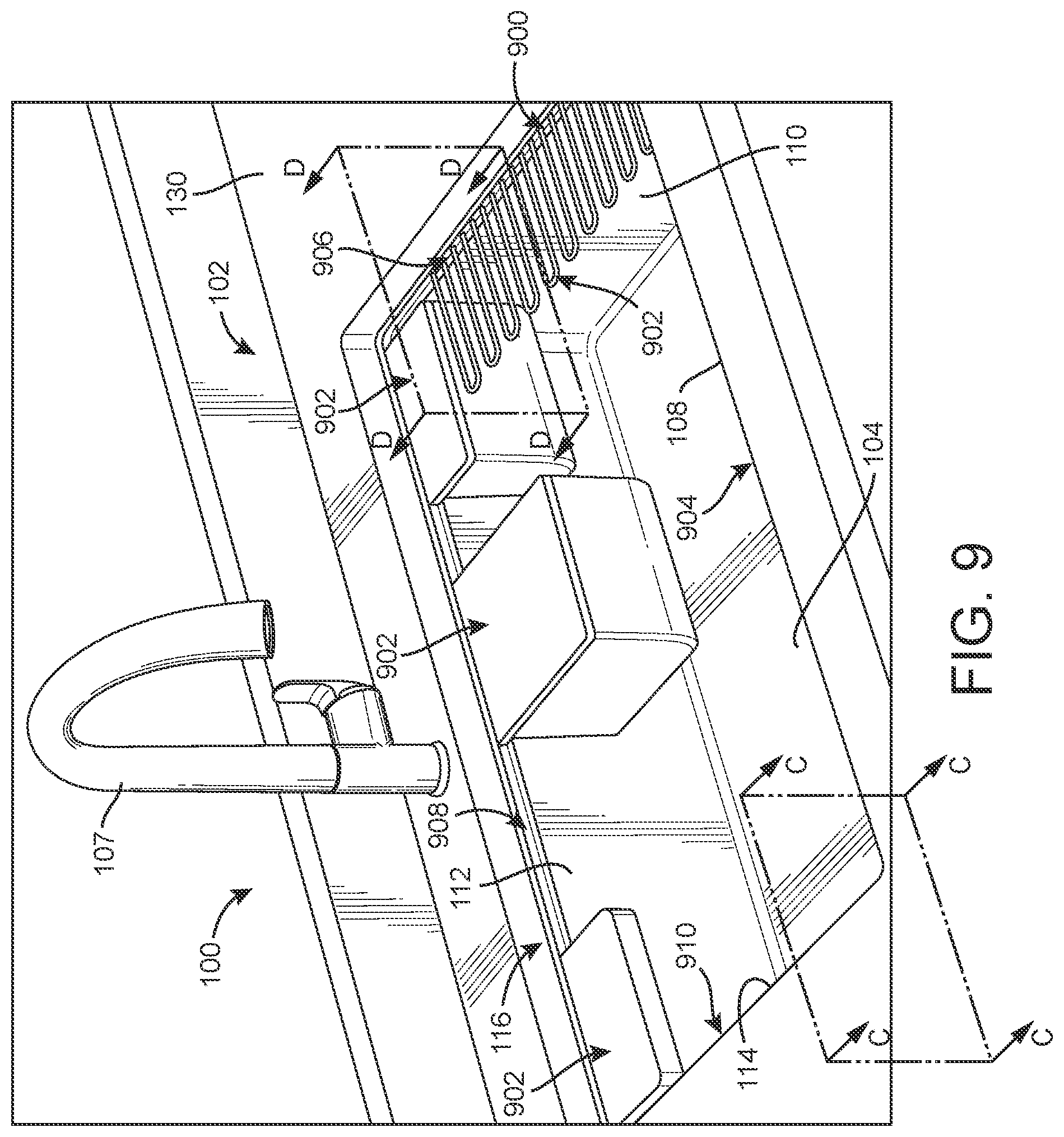 Patent US11781302 Figure 9 – Sink having removable apron and accessory systems