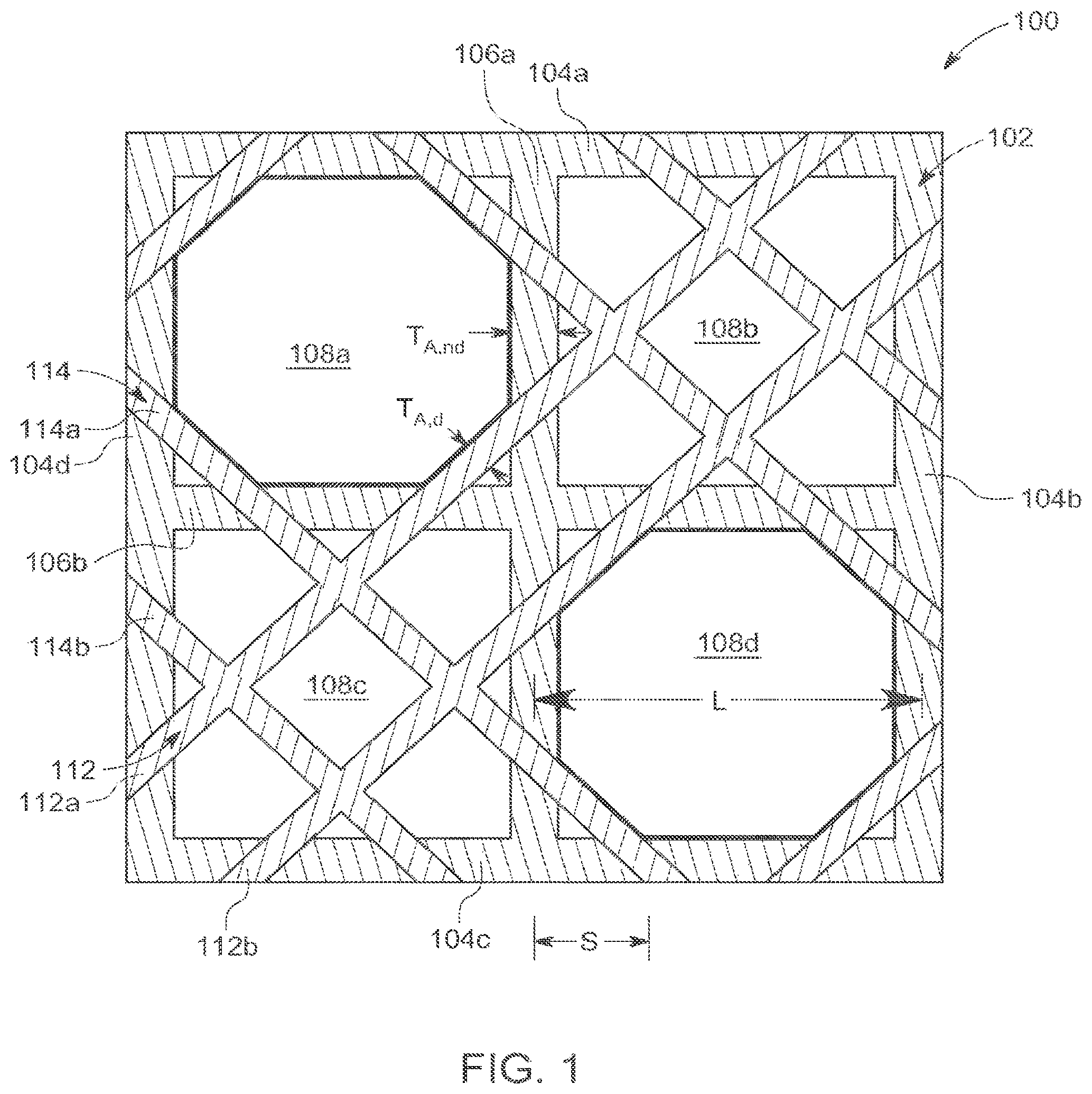 Patent US11781307 Figure 1 – Structural design principles for diagonal bracings in truss and beam support systems
