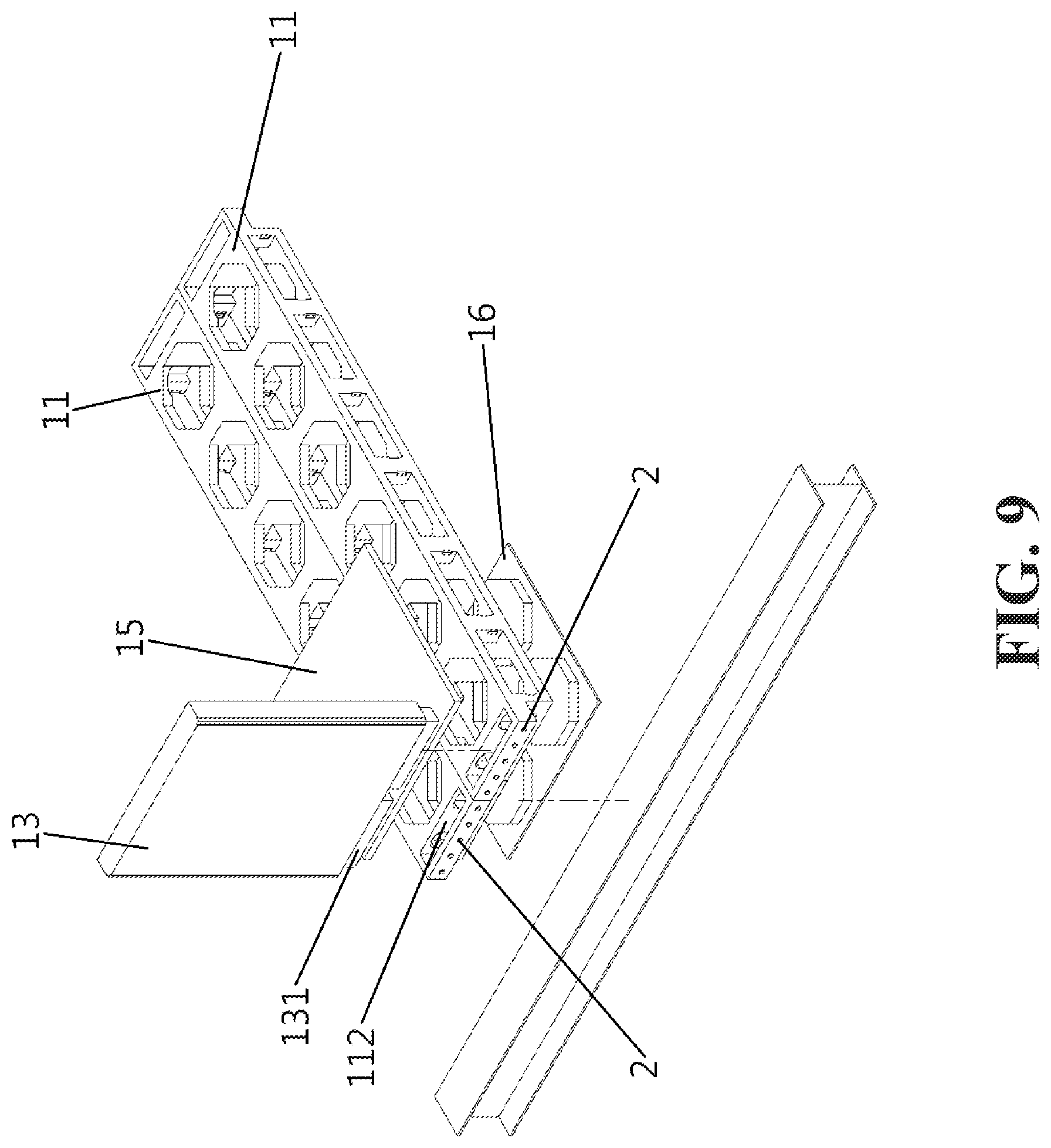 Patent US11781315 Figure 8 – Modular wall assembly with prefabricated wires