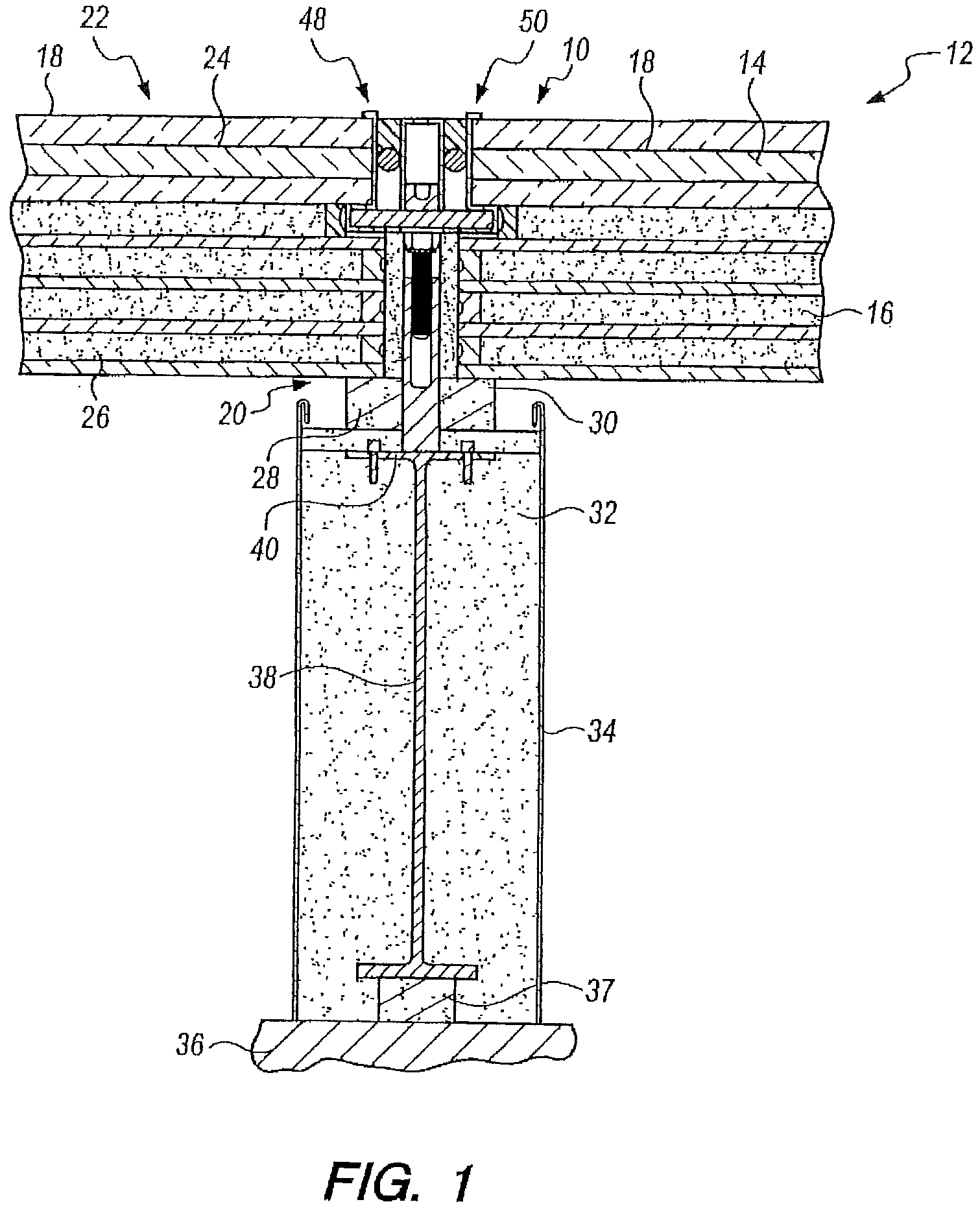 Patent US11781316 Figure 1 – Framing device for a fire-rated glass floor
