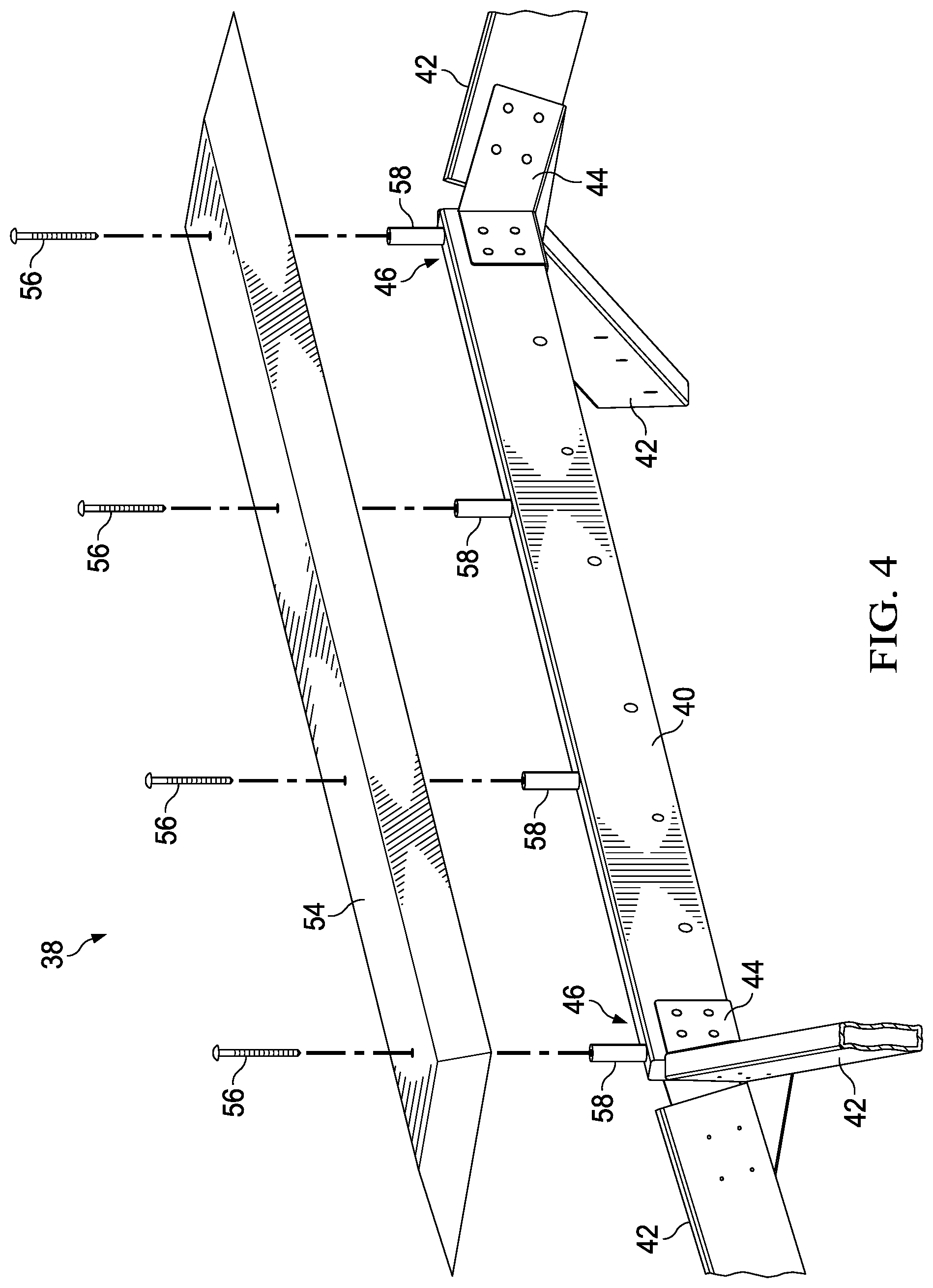 Patent US11781317 Figure 4 – Roof structure including panels and substructure for supporting panels