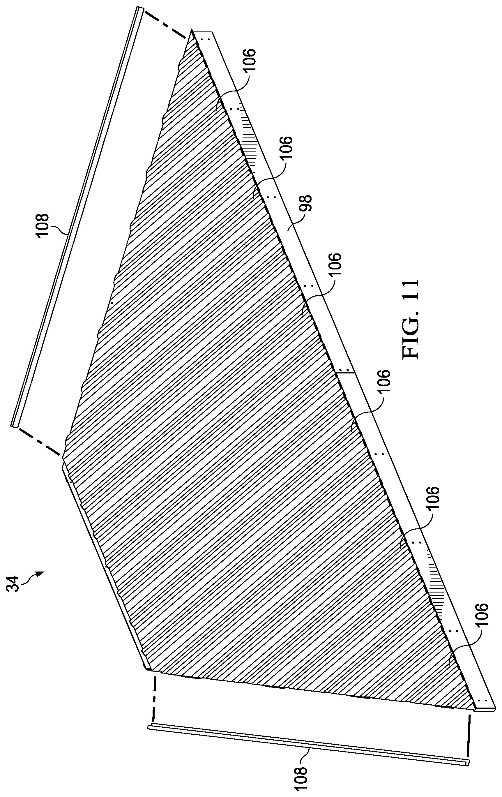 Patent US11781317 Figure 11 – Roof structure including panels and substructure for supporting panels