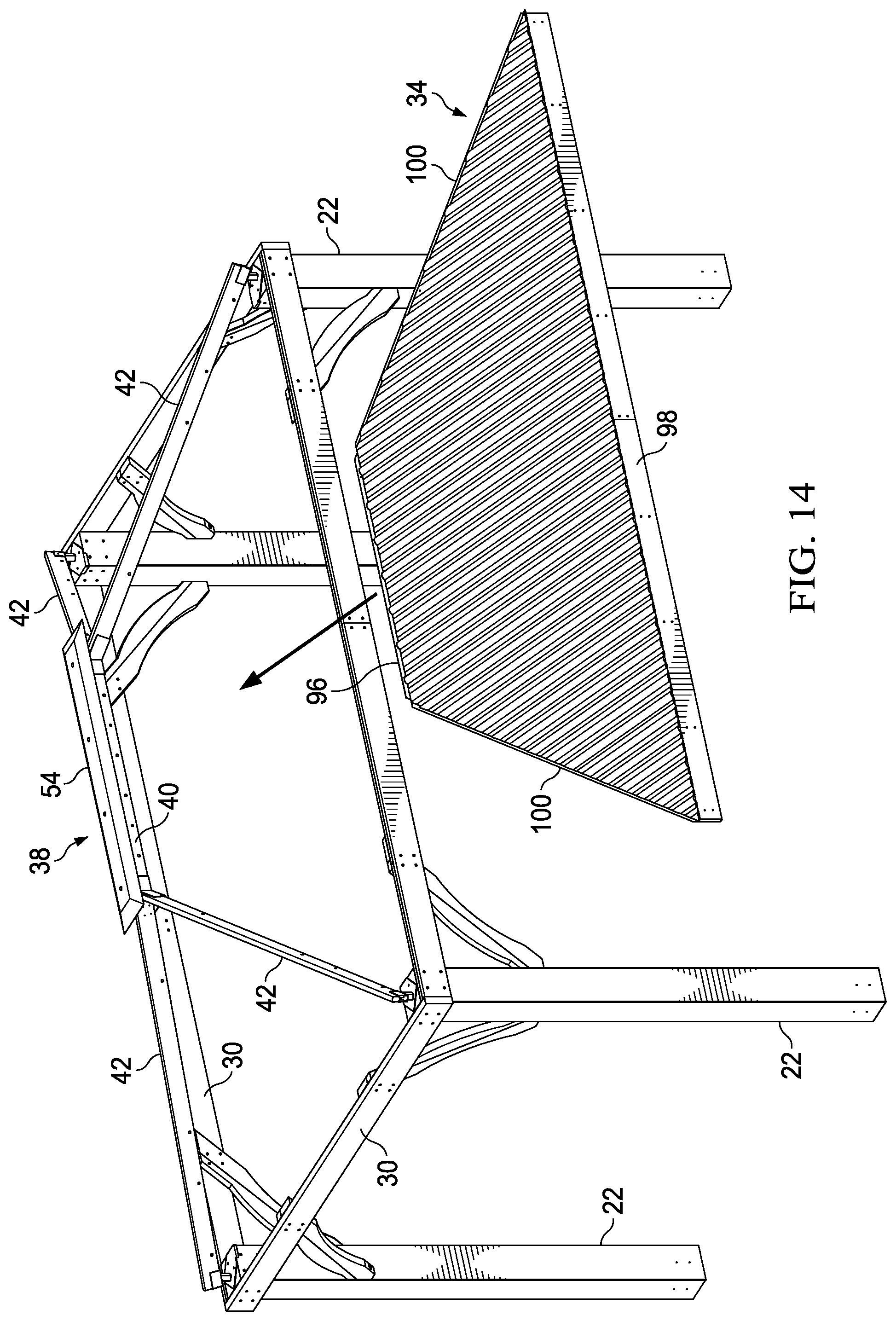 Patent US11781317 Figure 14 – Roof structure including panels and substructure for supporting panels