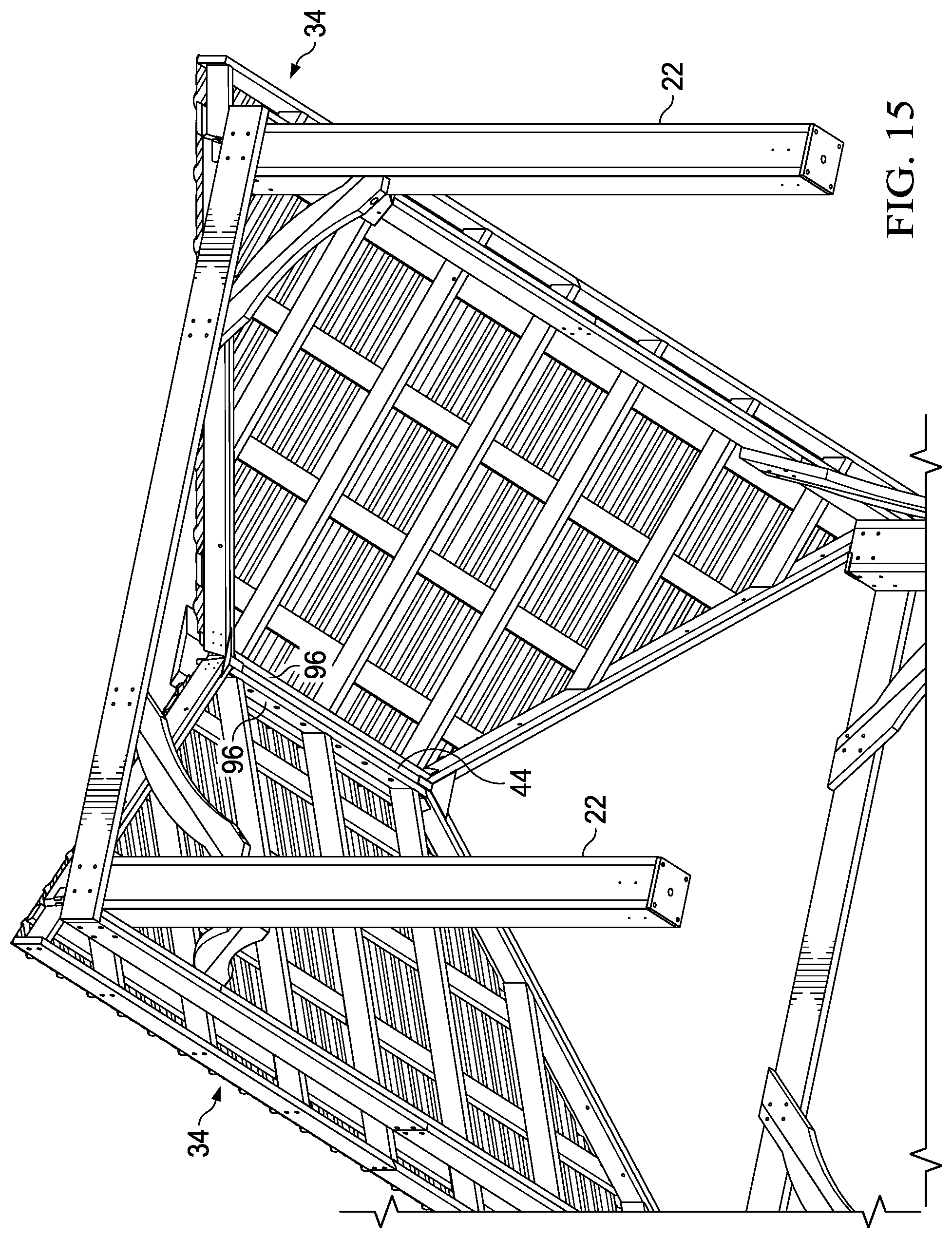 Patent US11781317 Figure 15 – Roof structure including panels and substructure for supporting panels