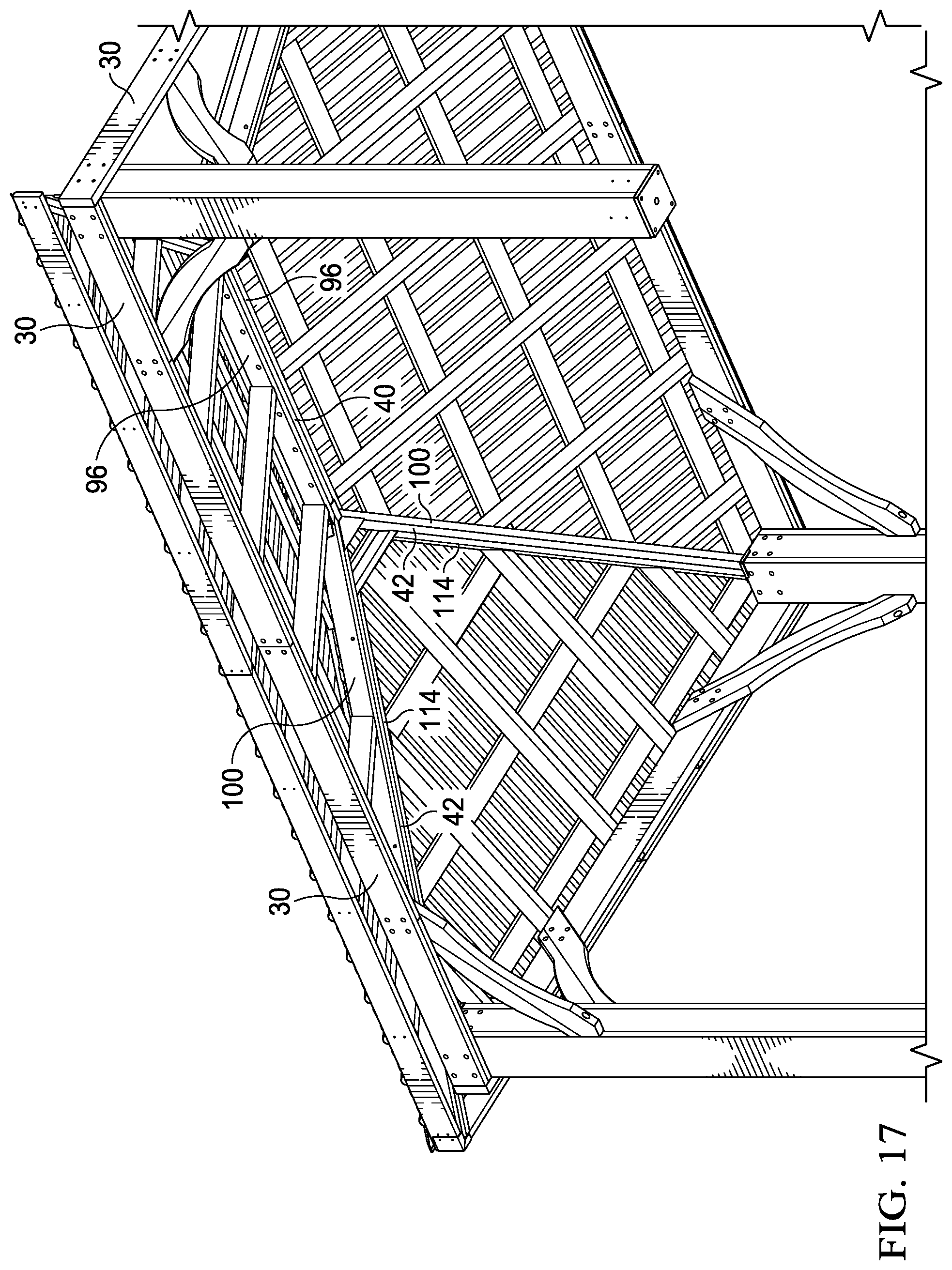 Patent US11781317 Figure 17 – Roof structure including panels and substructure for supporting panels
