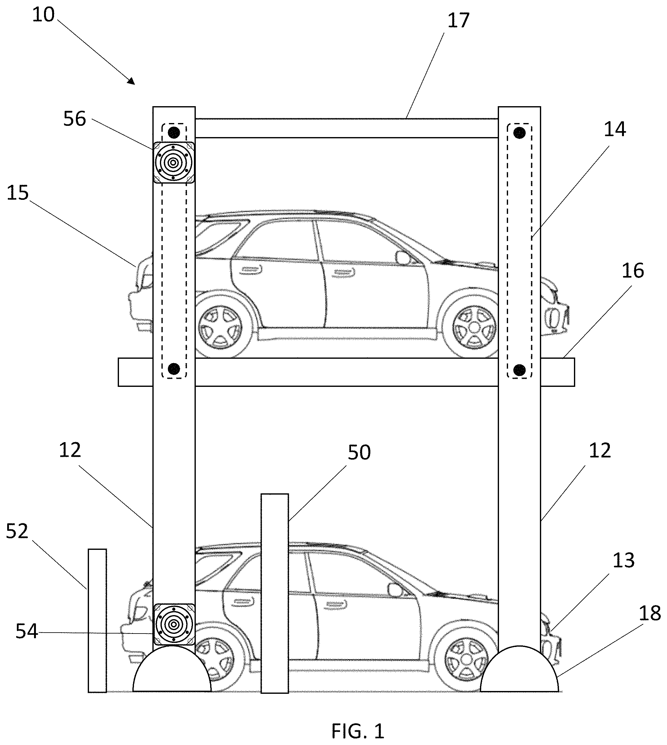Patent US11781335 — Apparatus and system for multi-level parking — Figure 1