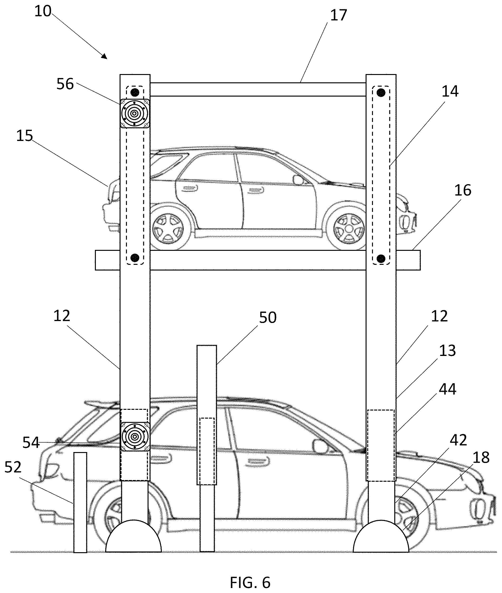 Patent US11781335 Figure 6 – Apparatus and system for multi-level parking