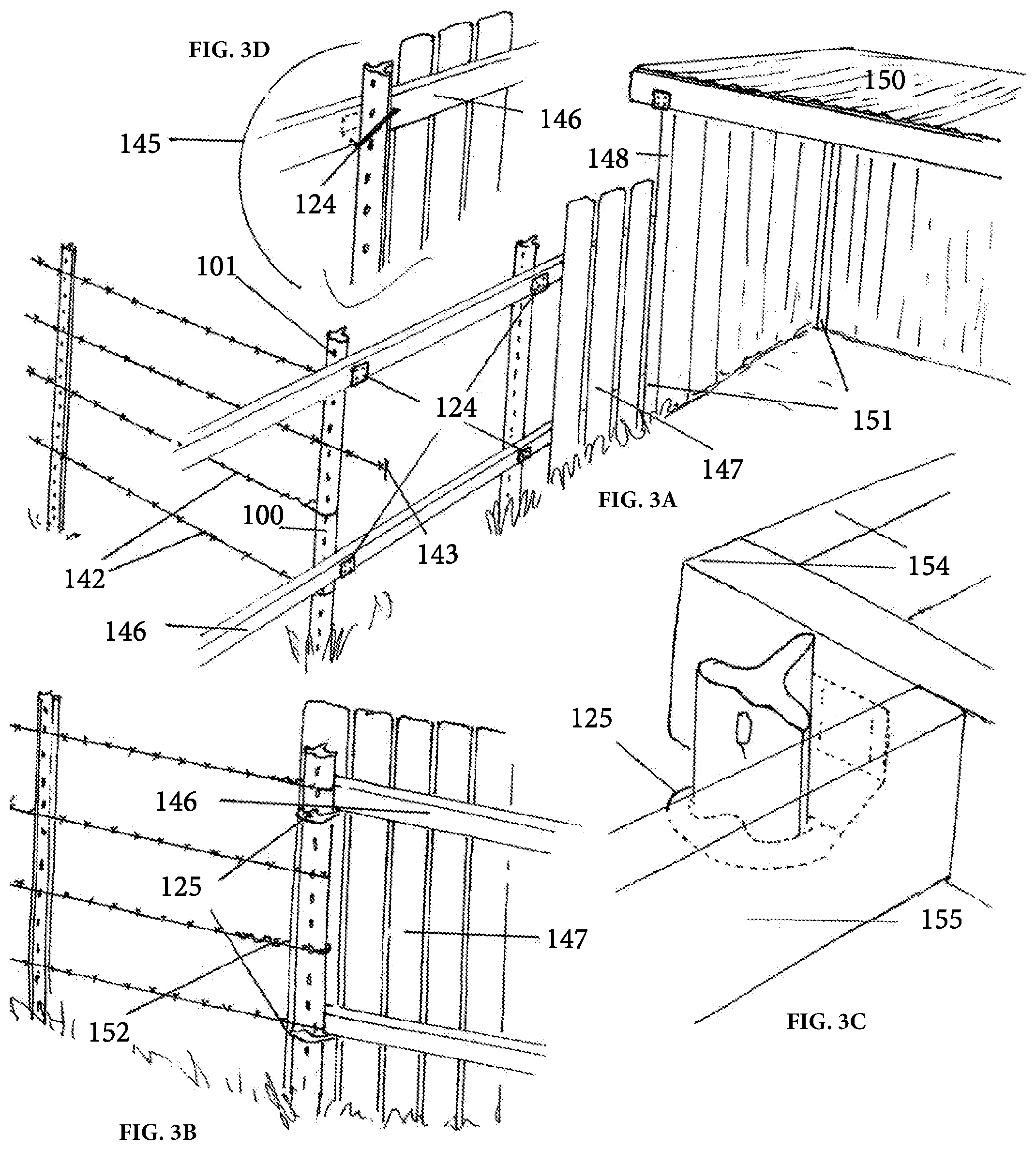 Patent US11781337 Figure 3 – Apparatus, system, and method for creation of fences and related structures using t-posts