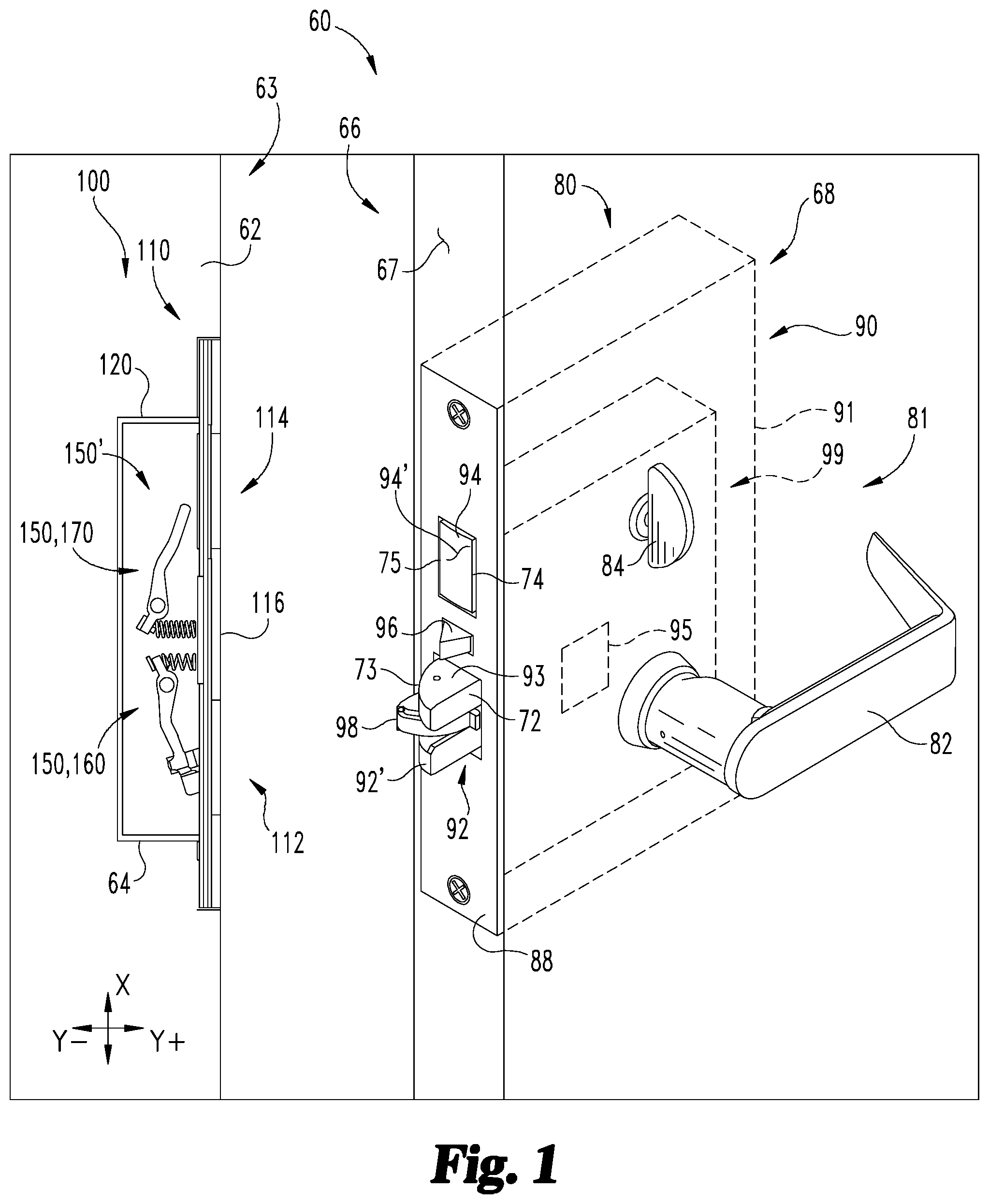 Patent US11781342 Figure 1 – Noise-reducing strike box