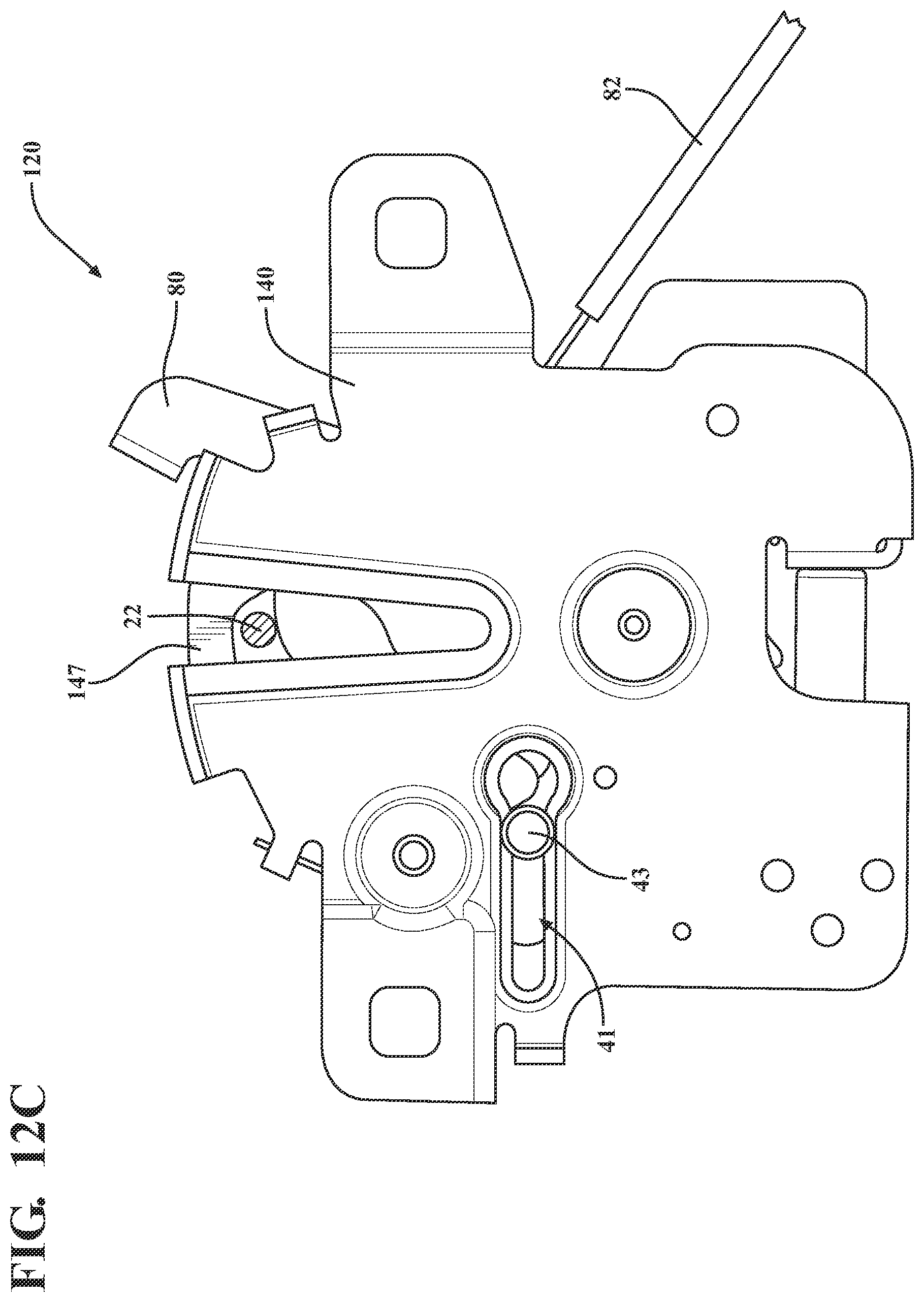Patent US11781349 Figure 13 – Closure latch assembly for front trunk with pedestrian protection features