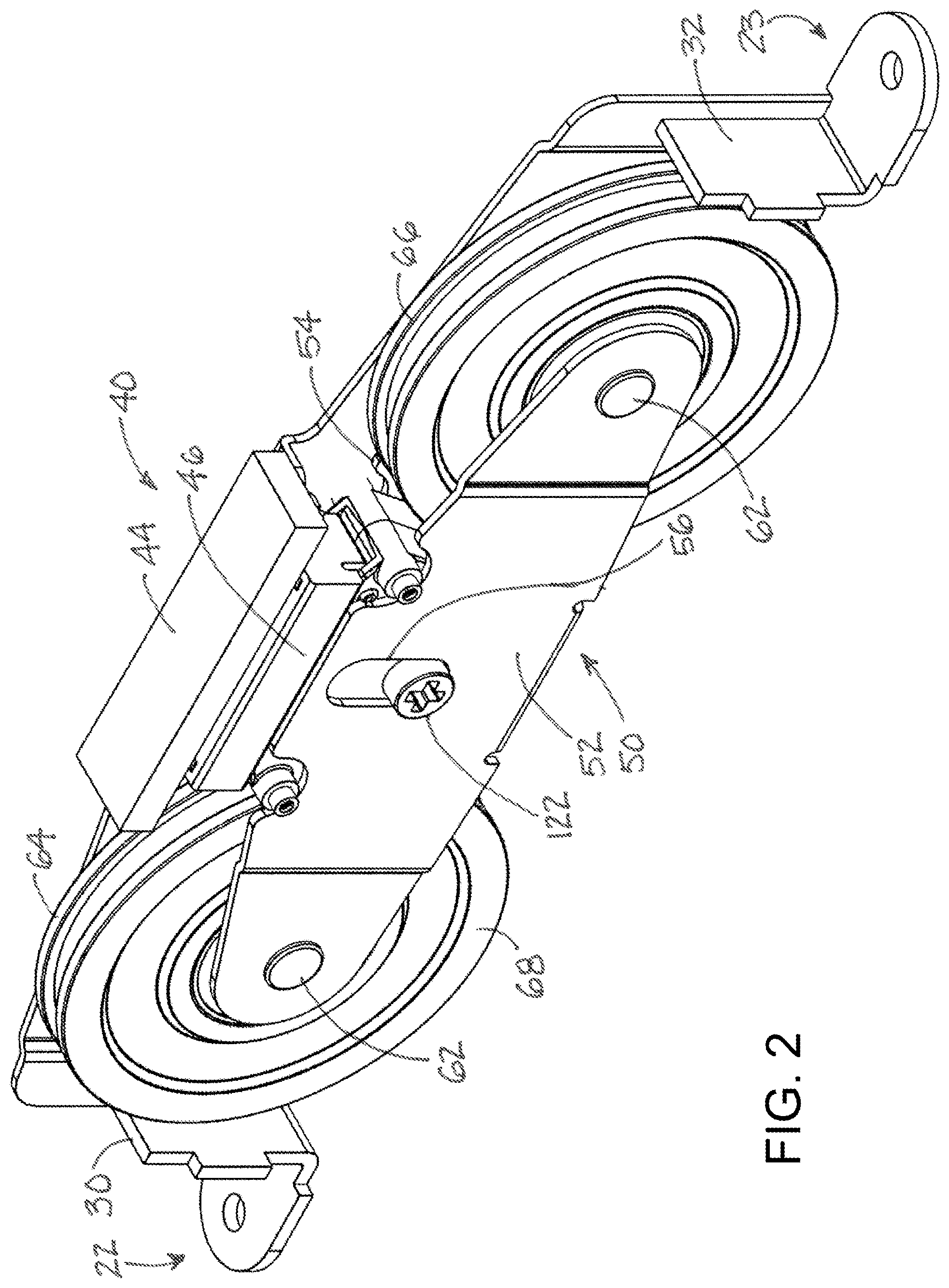 Patent US11781355 Figure 2 – Roller assembly with side-accessed adjustment mechanism