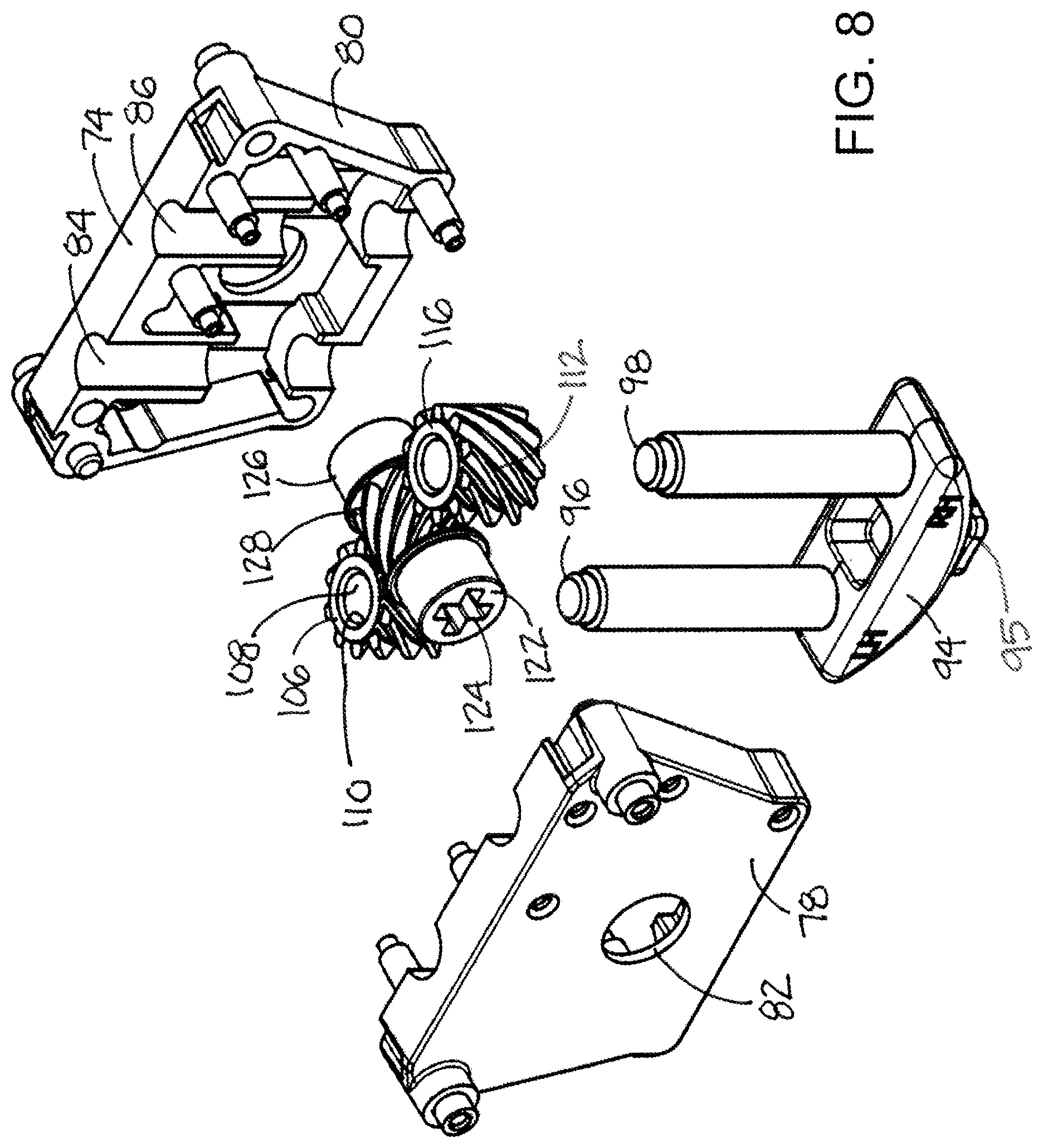 Patent US11781355 Figure 8 – Roller assembly with side-accessed adjustment mechanism