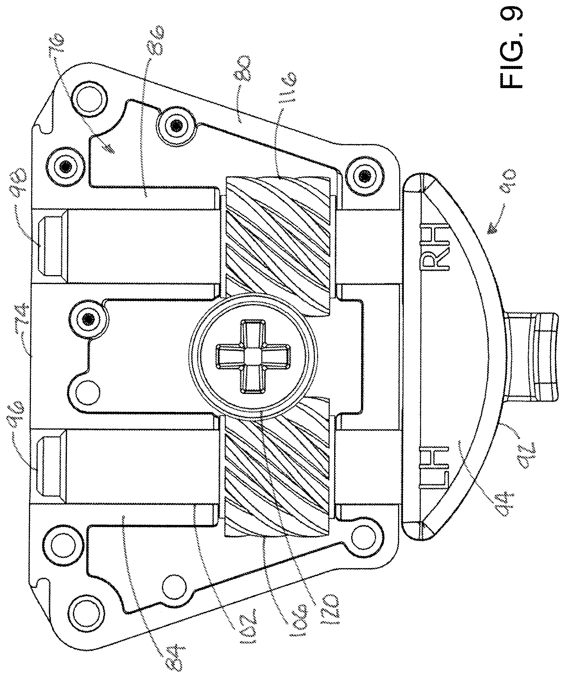 Patent US11781355 Figure 9 – Roller assembly with side-accessed adjustment mechanism