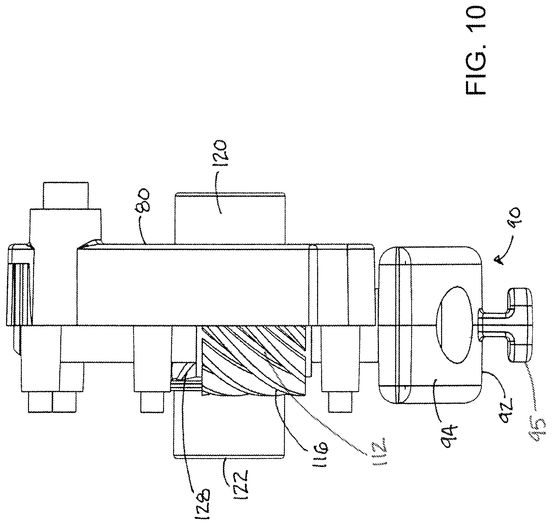 Patent US11781355 Figure 10 – Roller assembly with side-accessed adjustment mechanism
