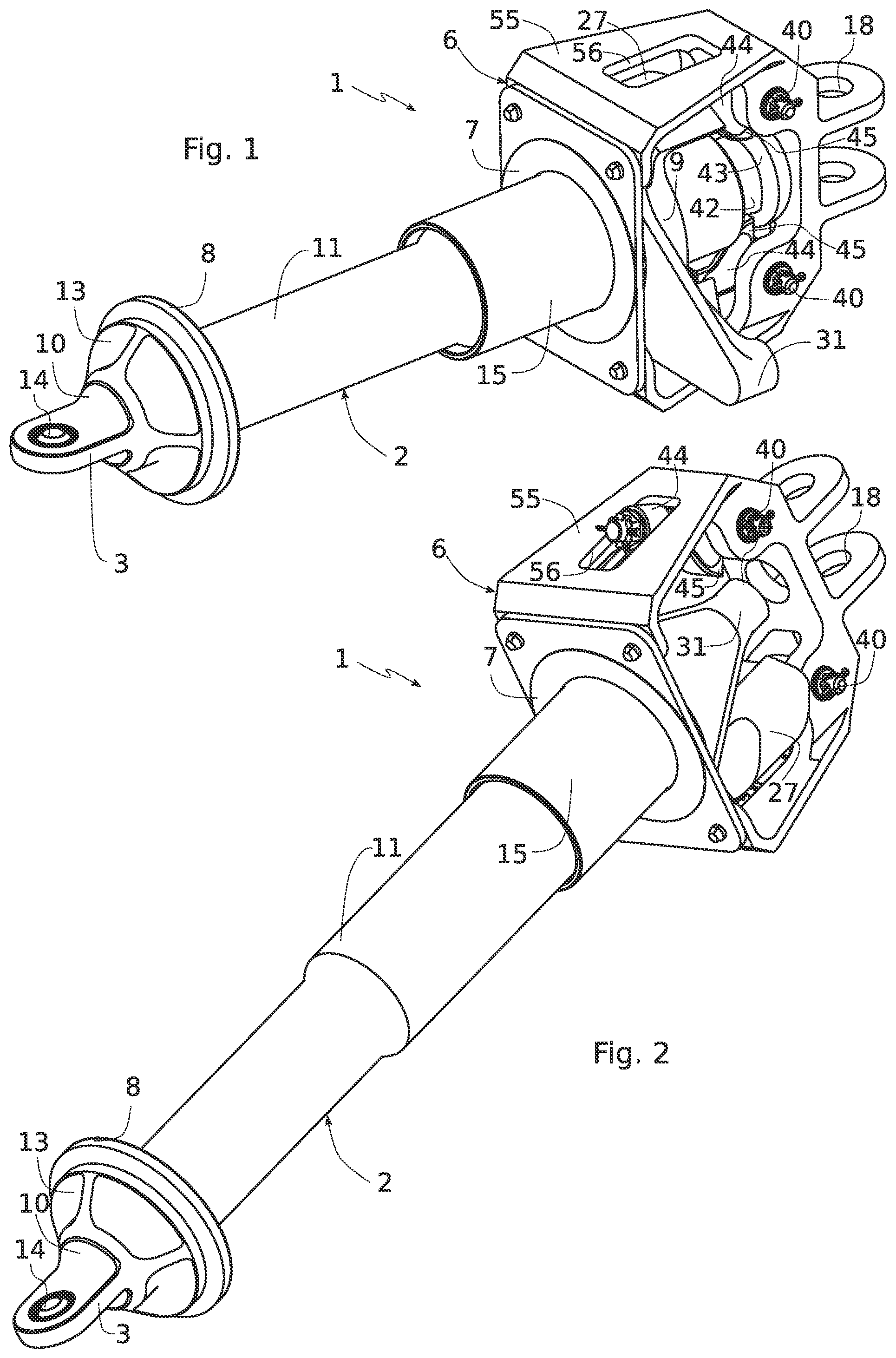 Patent US11781356 Figure 1 – Device for opening an aircraft door in emergencies, said device having a lever-type retention member