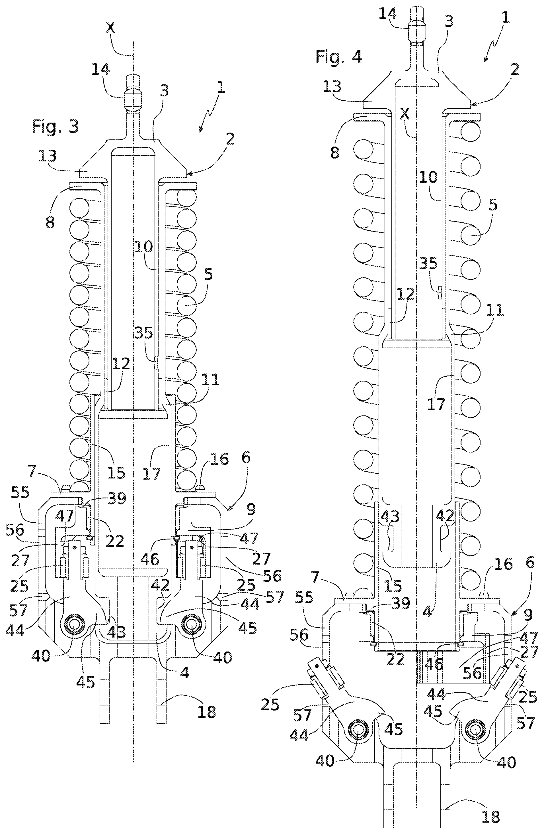 Patent US11781356 Figure 2 – Device for opening an aircraft door in emergencies, said device having a lever-type retention member