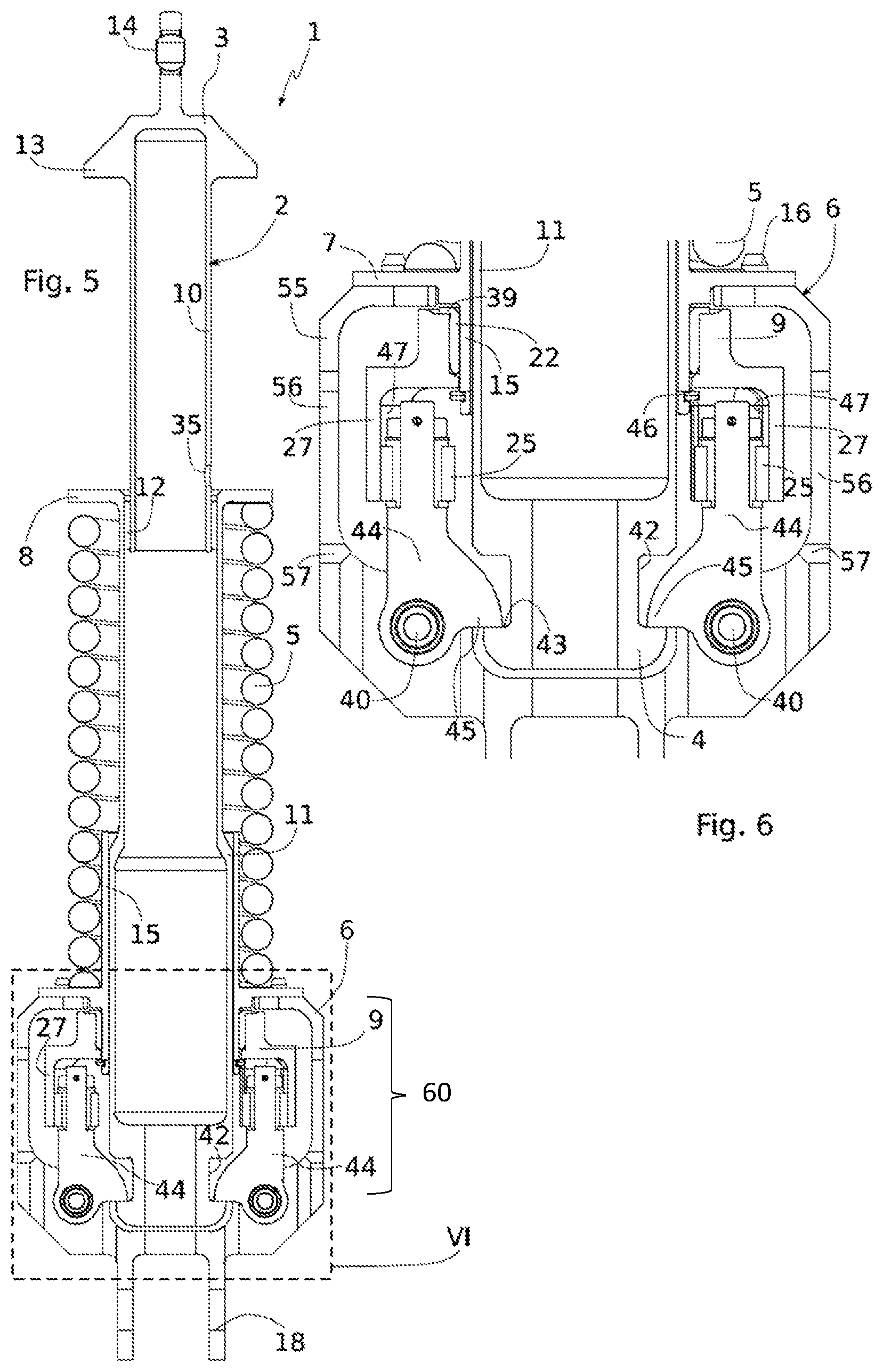 Patent US11781356 Figure 3 – Device for opening an aircraft door in emergencies, said device having a lever-type retention member