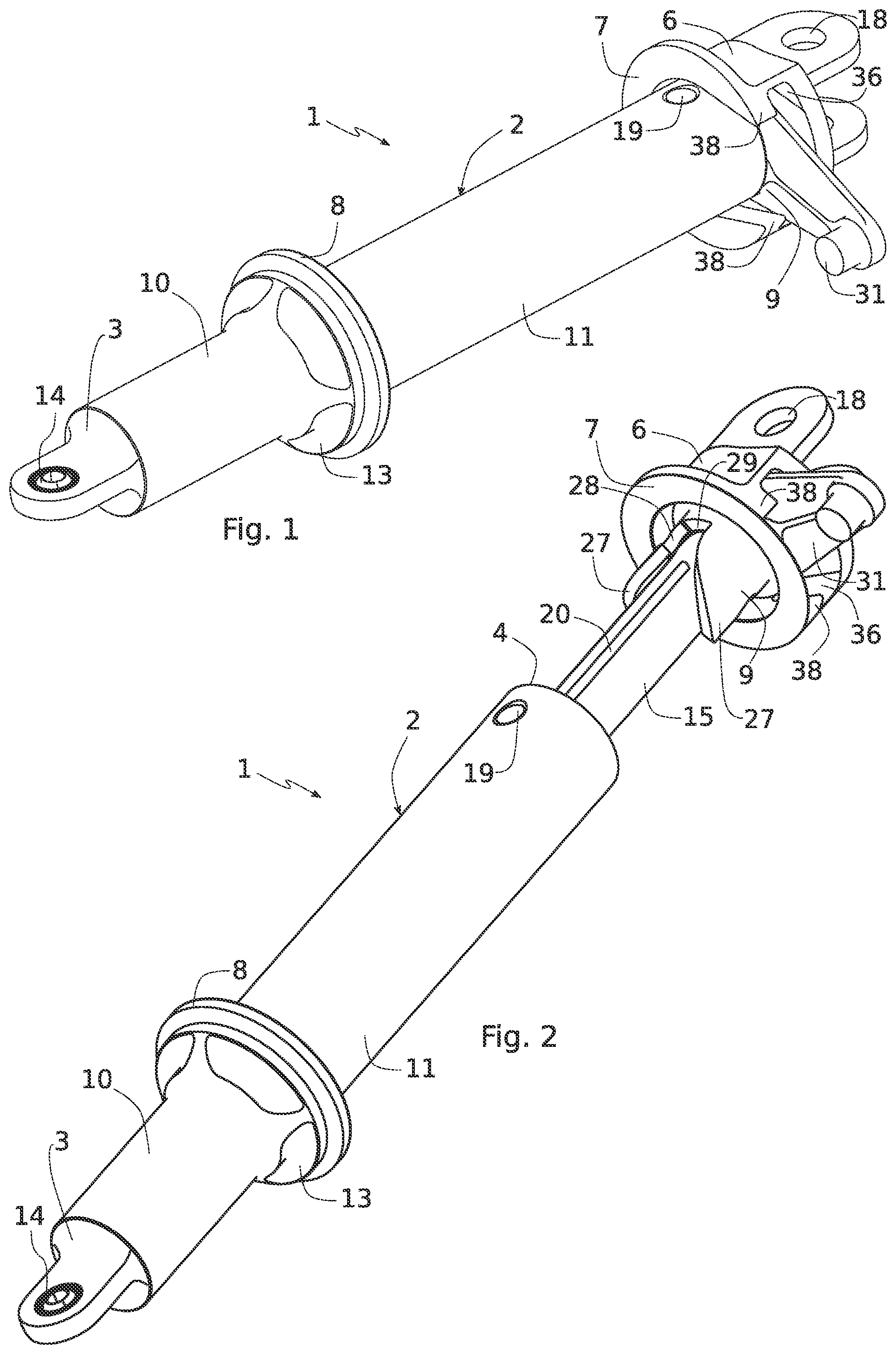 Patent US11781357 Figure 1 – Emergency opening device for an aircraft door, comprising a retaining member with a hook