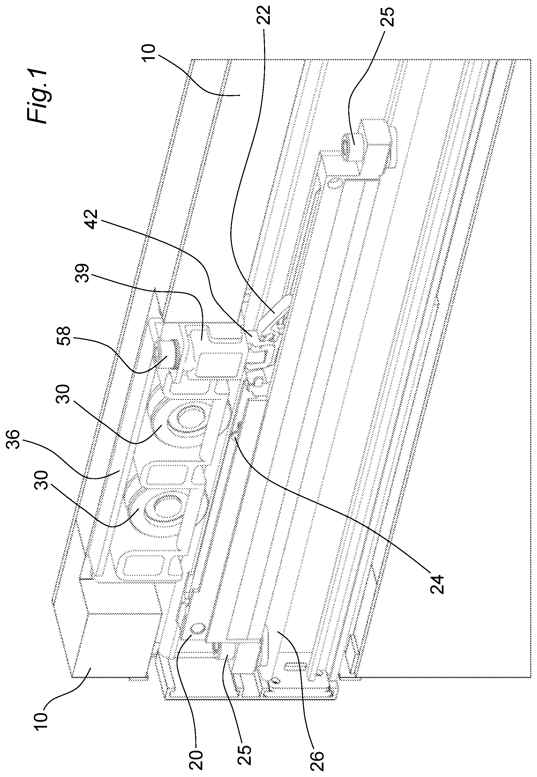 Patent US11781361 Figure 1 – Apparatus for moving sliding doors and wardrobe doors
