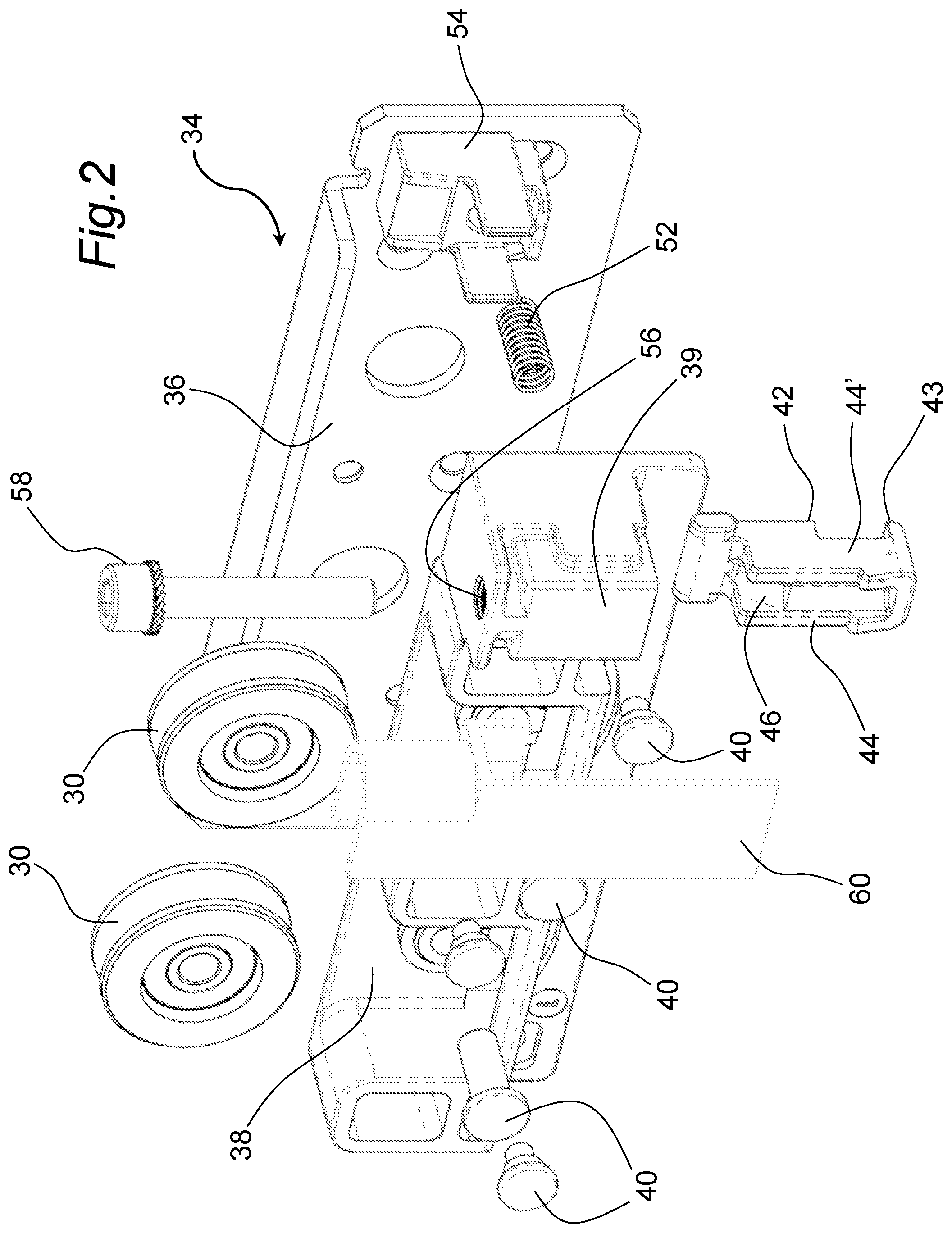 Patent US11781361 Figure 2 – Apparatus for moving sliding doors and wardrobe doors