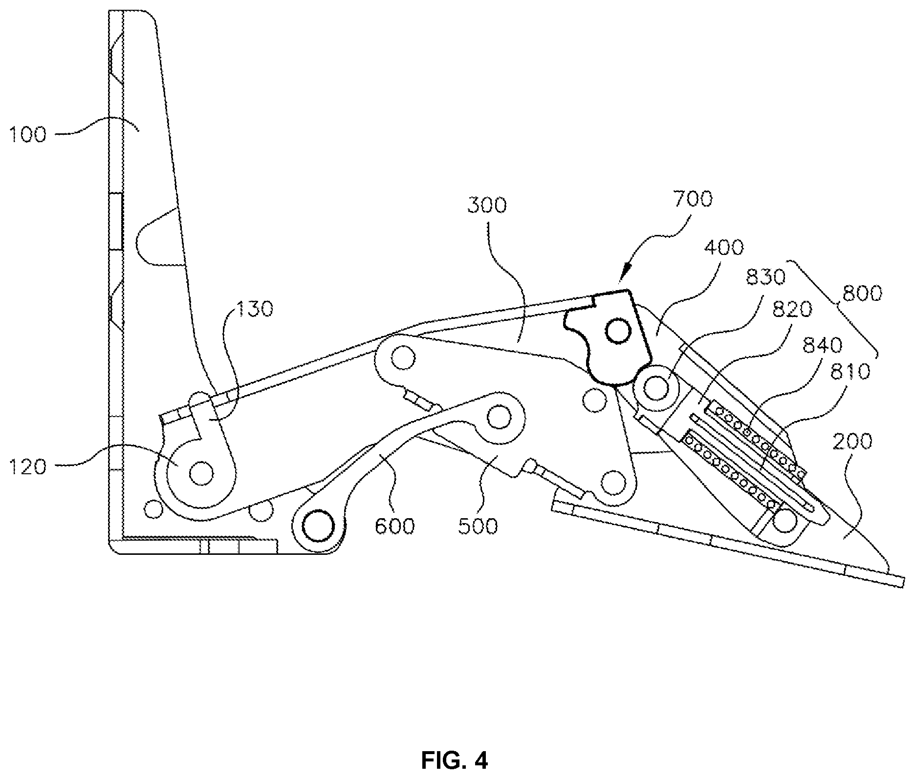 Patent US11781362 Figure 4 – Multi-link door hinge