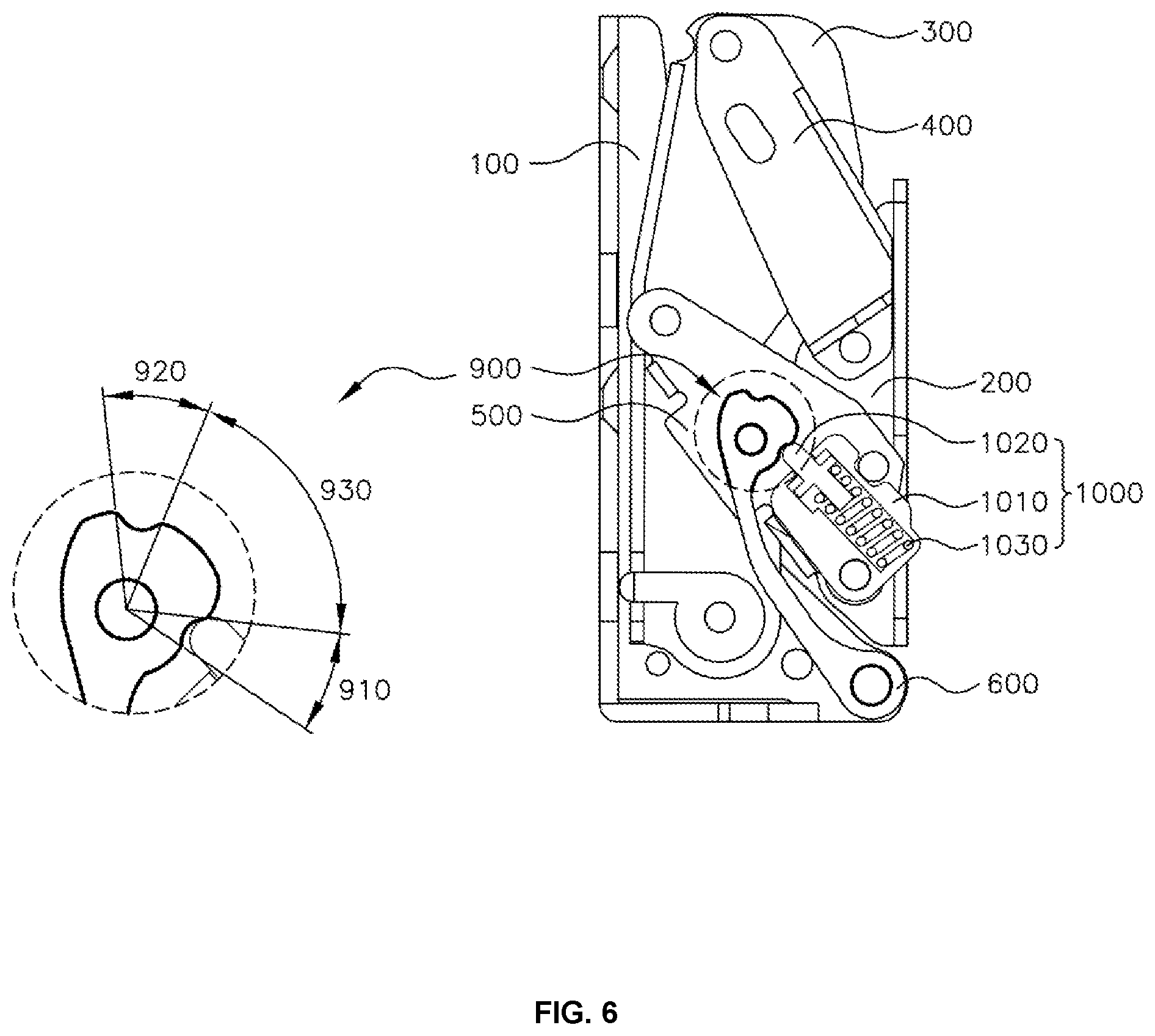 Patent US11781362 Figure 6 – Multi-link door hinge