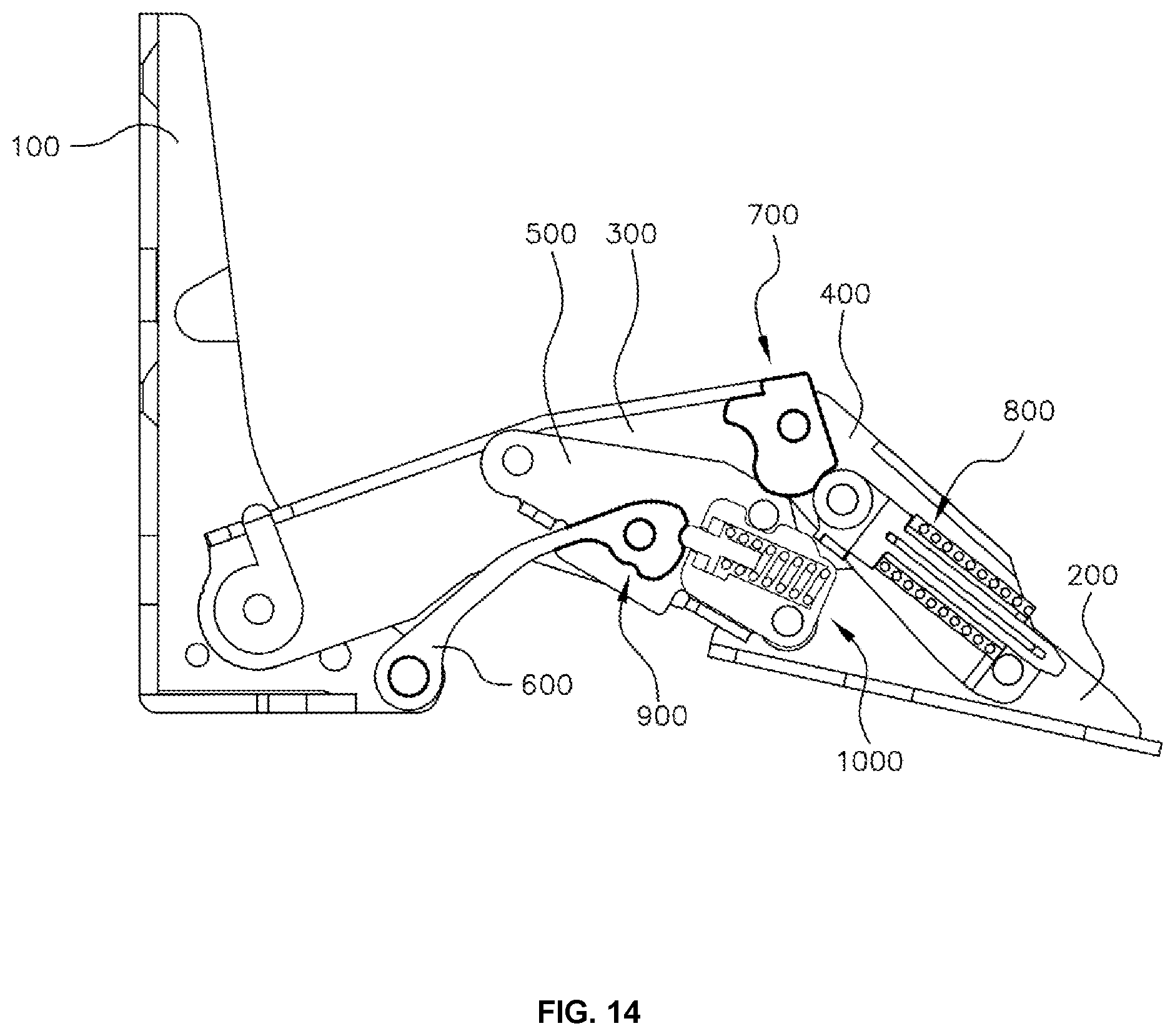 Patent US11781362 Figure 14 – Multi-link door hinge