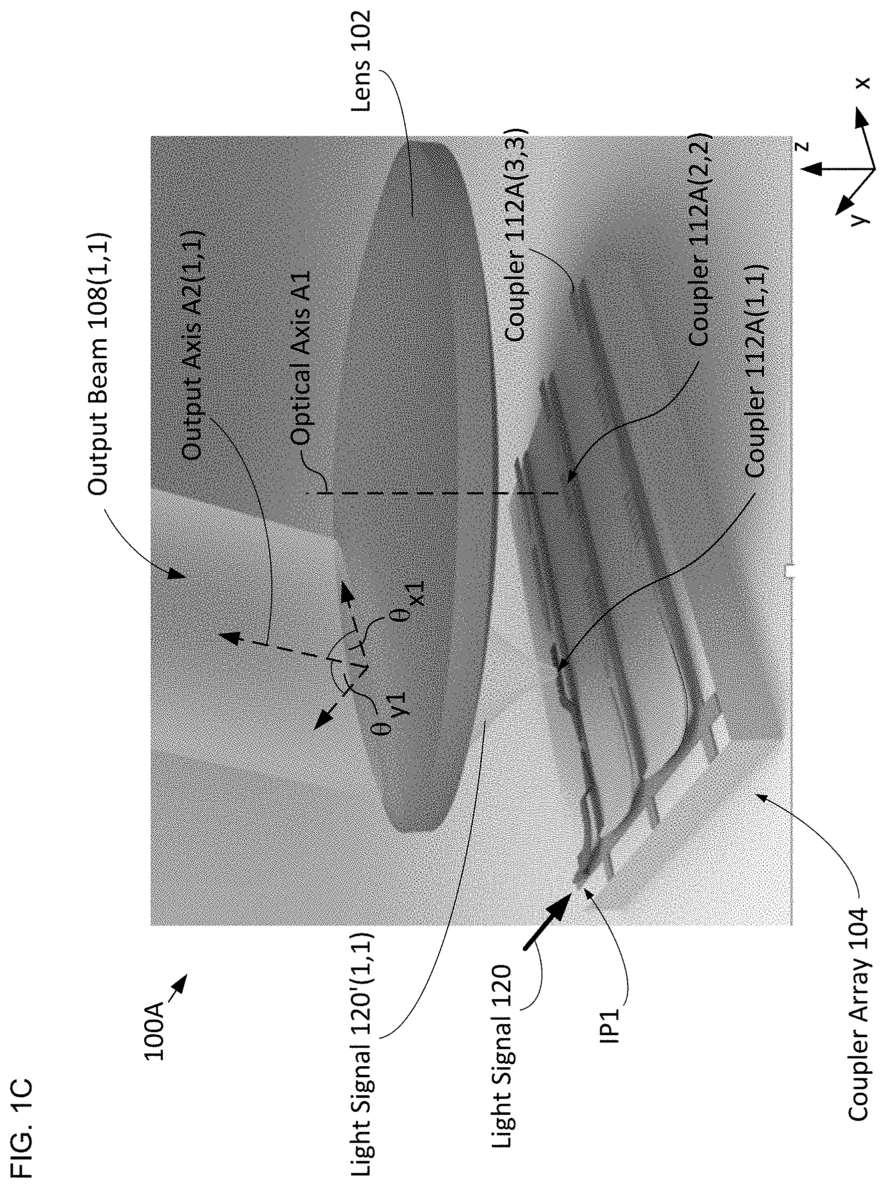 Patent US11781379 Figure 3 – Beam-steering system based on a MEMS-actuated vertical-coupler array