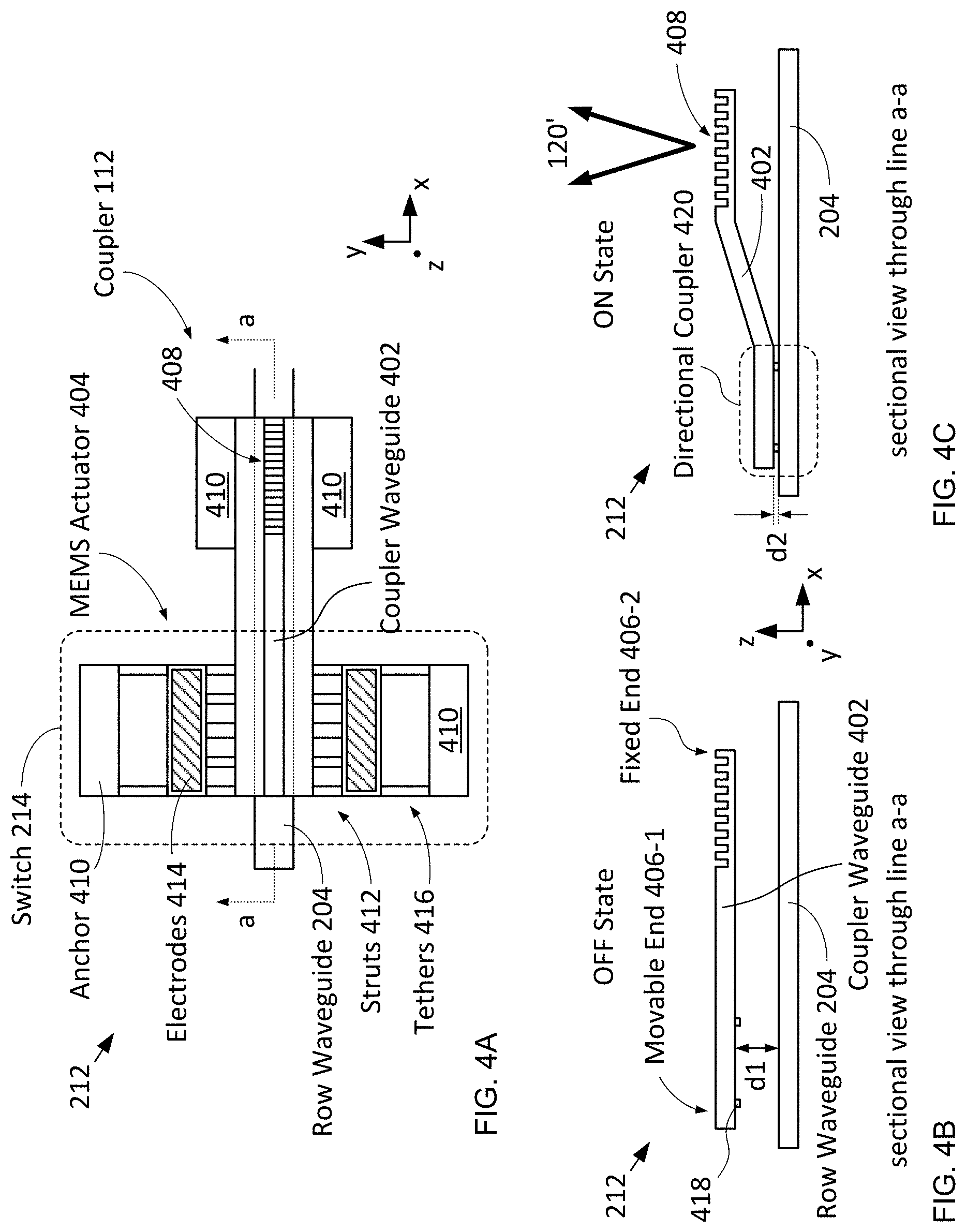 Patent US11781379 Figure 8 – Beam-steering system based on a MEMS-actuated vertical-coupler array