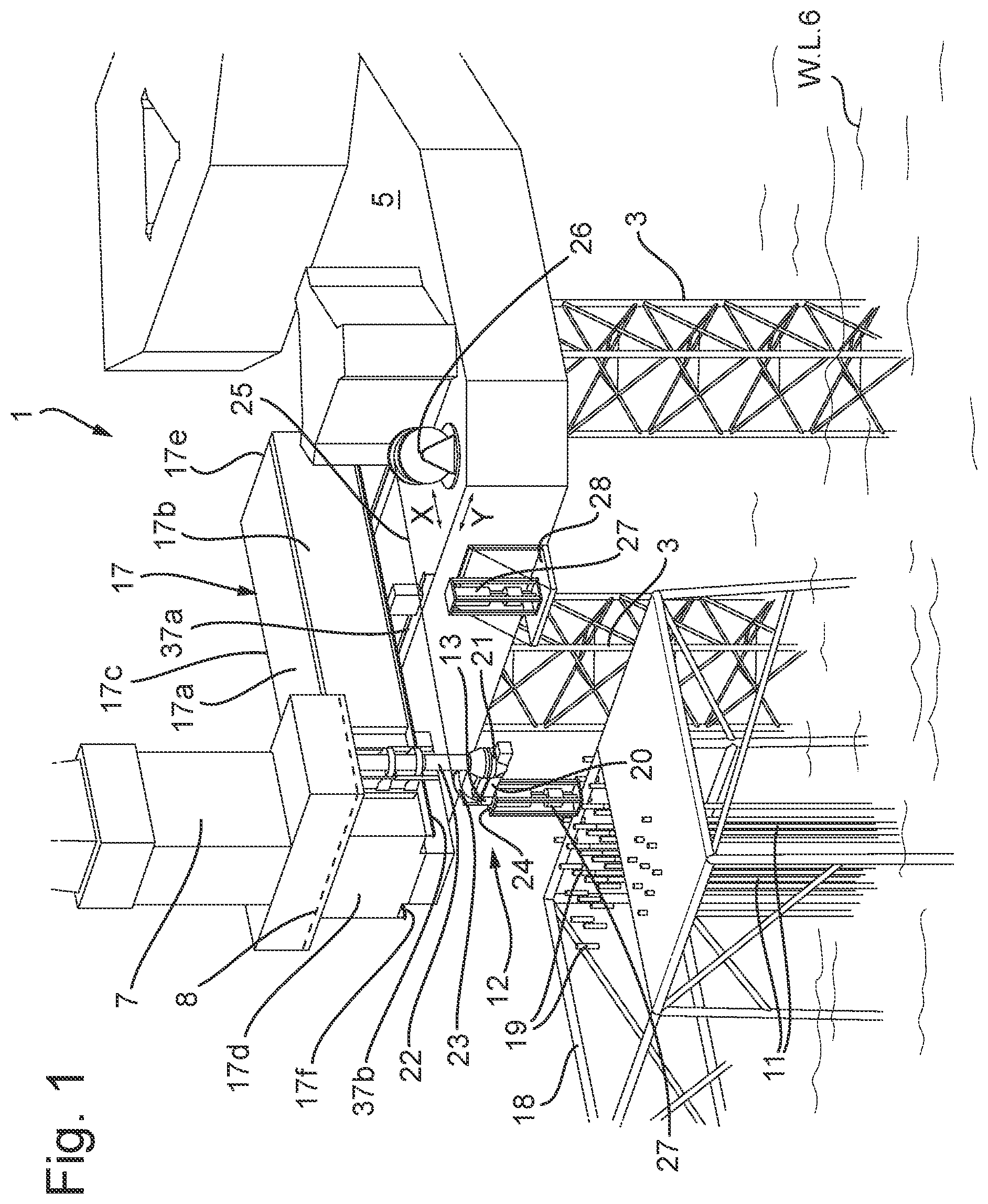 Patent US11781384 — Drilling installation: handling system, method for independent operations — Figure 1
