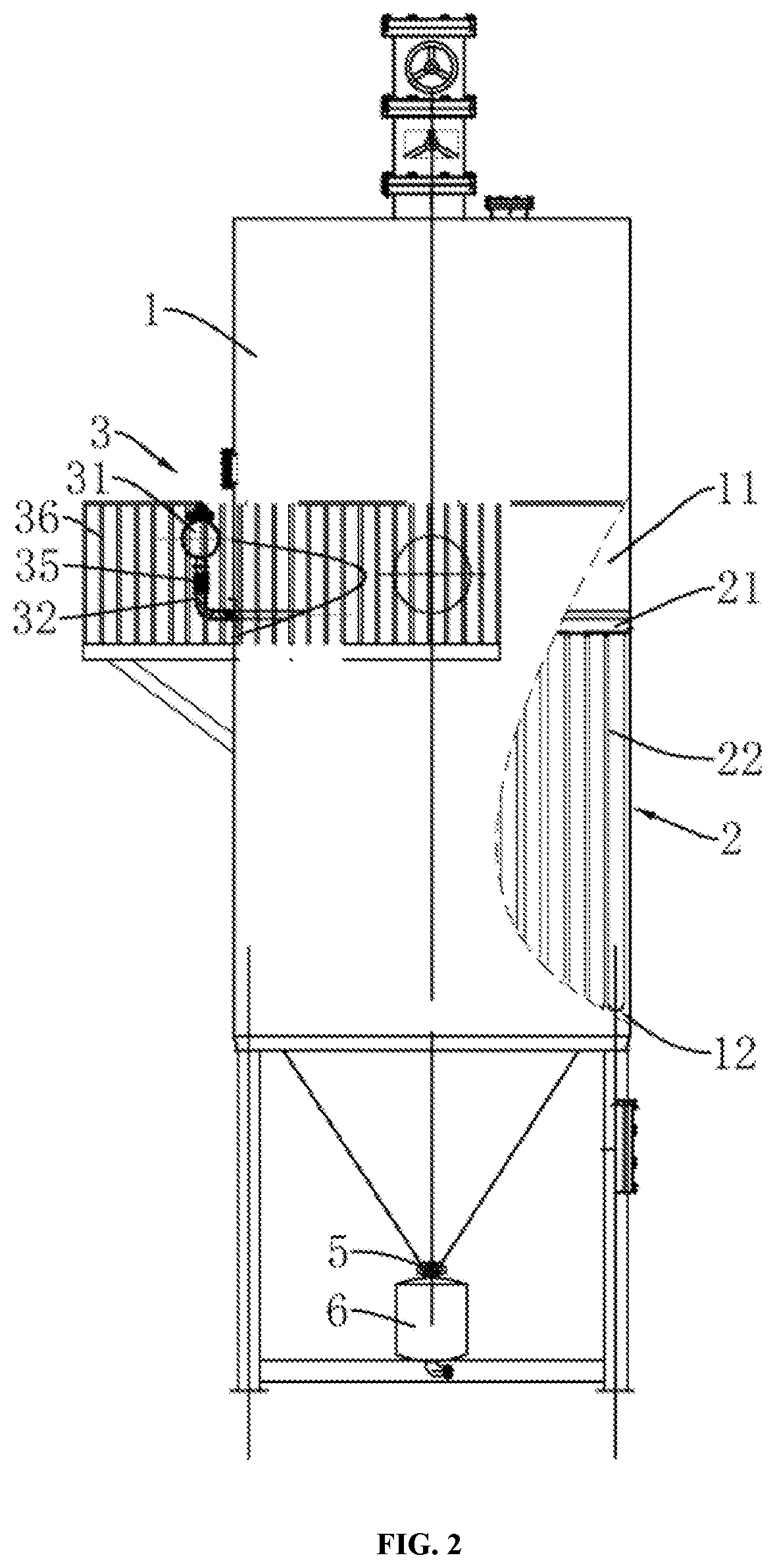 Patent US11781431 Figure 2 – High-temperature high-efficiency explosion-proof integrated modular dust removal equipment for pyrolysis raw coal gas