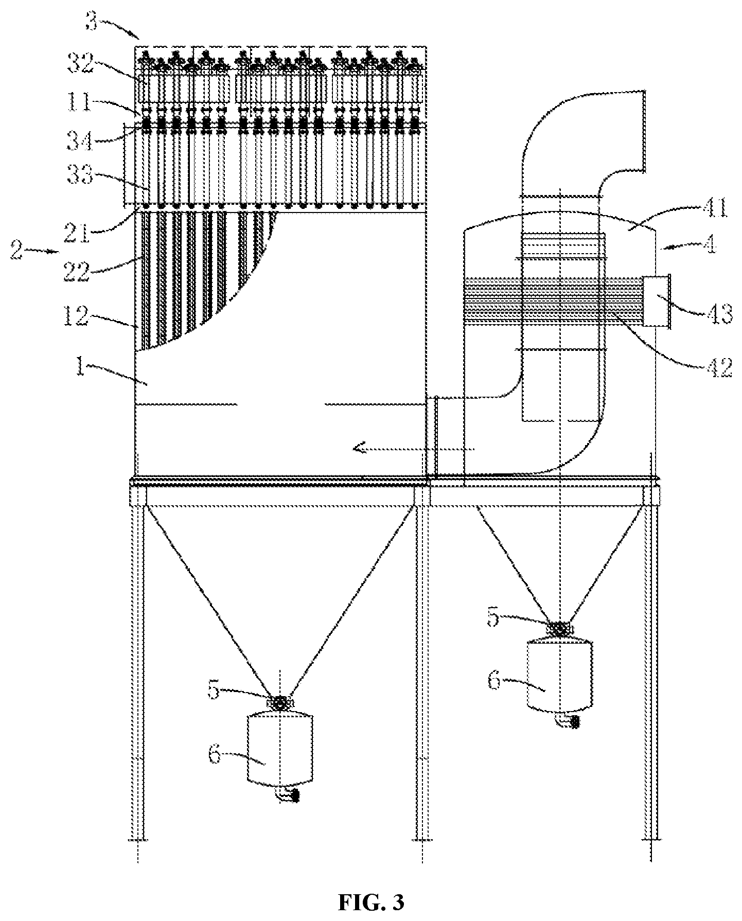 Patent US11781431 Figure 3 – High-temperature high-efficiency explosion-proof integrated modular dust removal equipment for pyrolysis raw coal gas