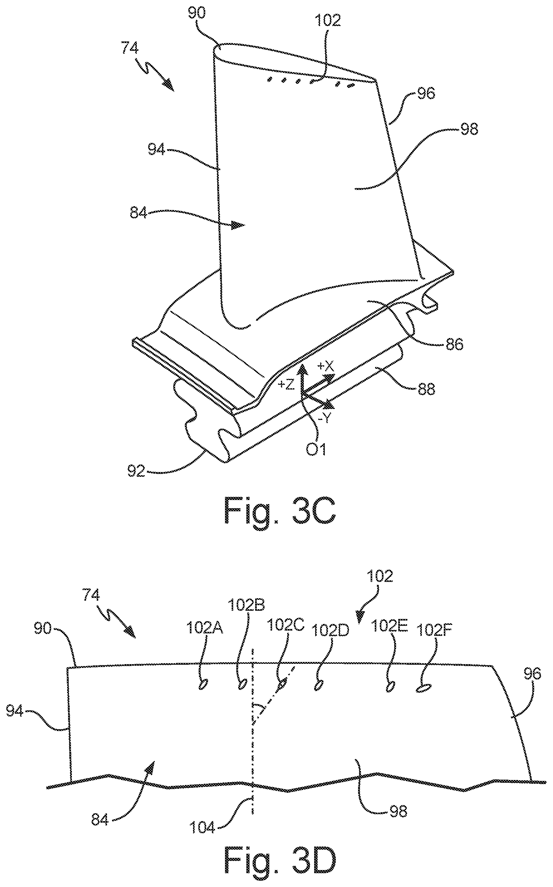 Patent US11781433 Figure 4 – Turbine blade tip cooling hole arrangement