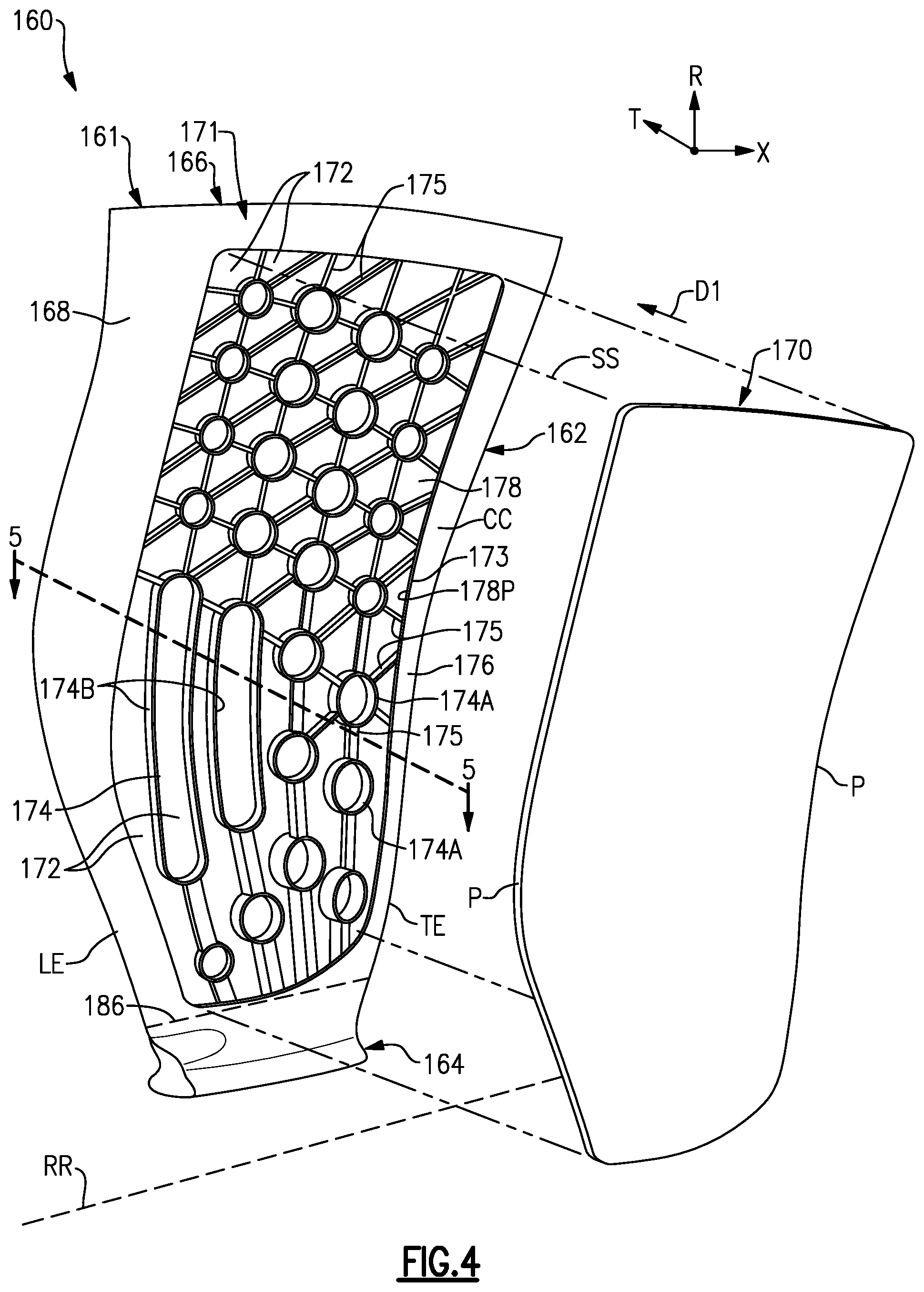 Patent US11781436 Figure 4 – Hybridized airfoil for a gas turbine engine