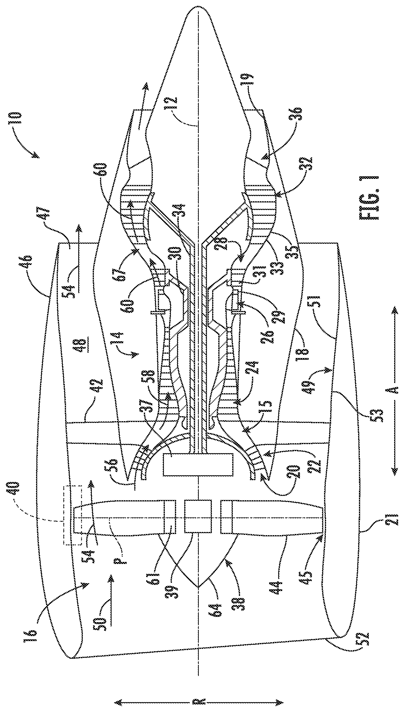 Patent US11781437 Figure 1 – Cold spray duct for a gas turbine engine