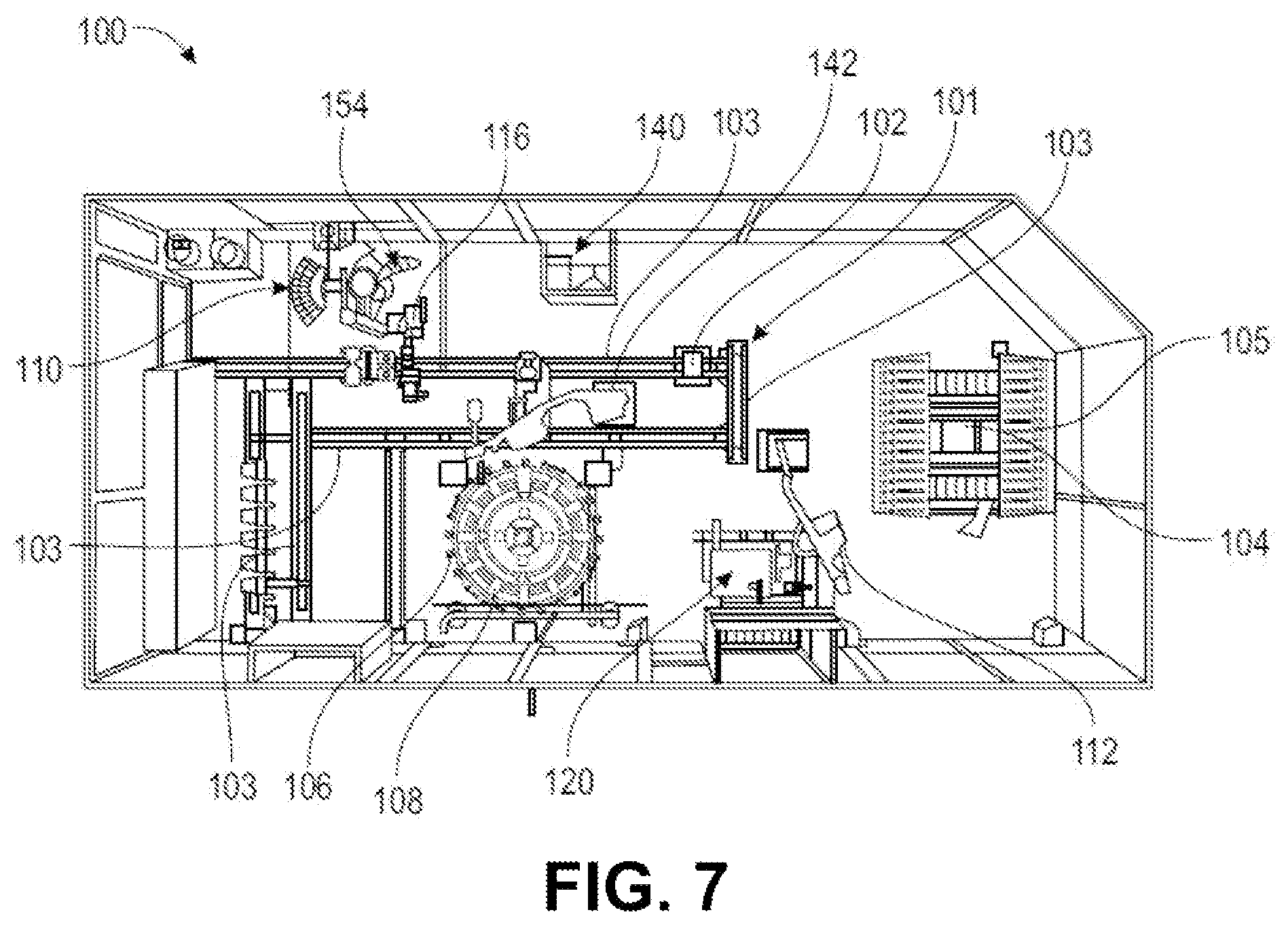 Patent US11781438 Figure 4 – Automated device for inserting sealing pads into one of the sectors of a turbine stator of a turbine